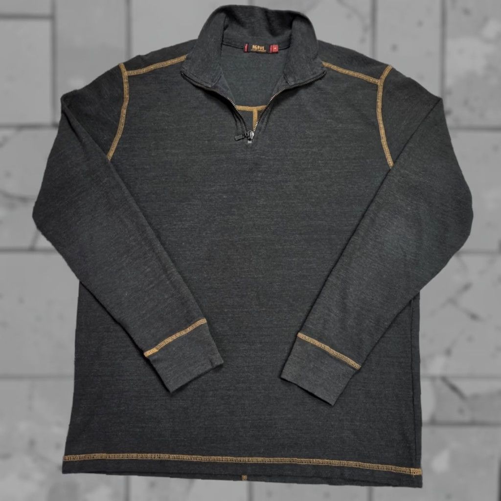 Vintage Agave Mens Grey Tan Stitch Pullover 1/4 Zip Long Sleeve Mock Neck Sweater Sz L US Theme USA Outdoor Golf Casual Workwear | Mens | Sweater Size US L / EU 52-54 / 3 - 1 Thumbnail