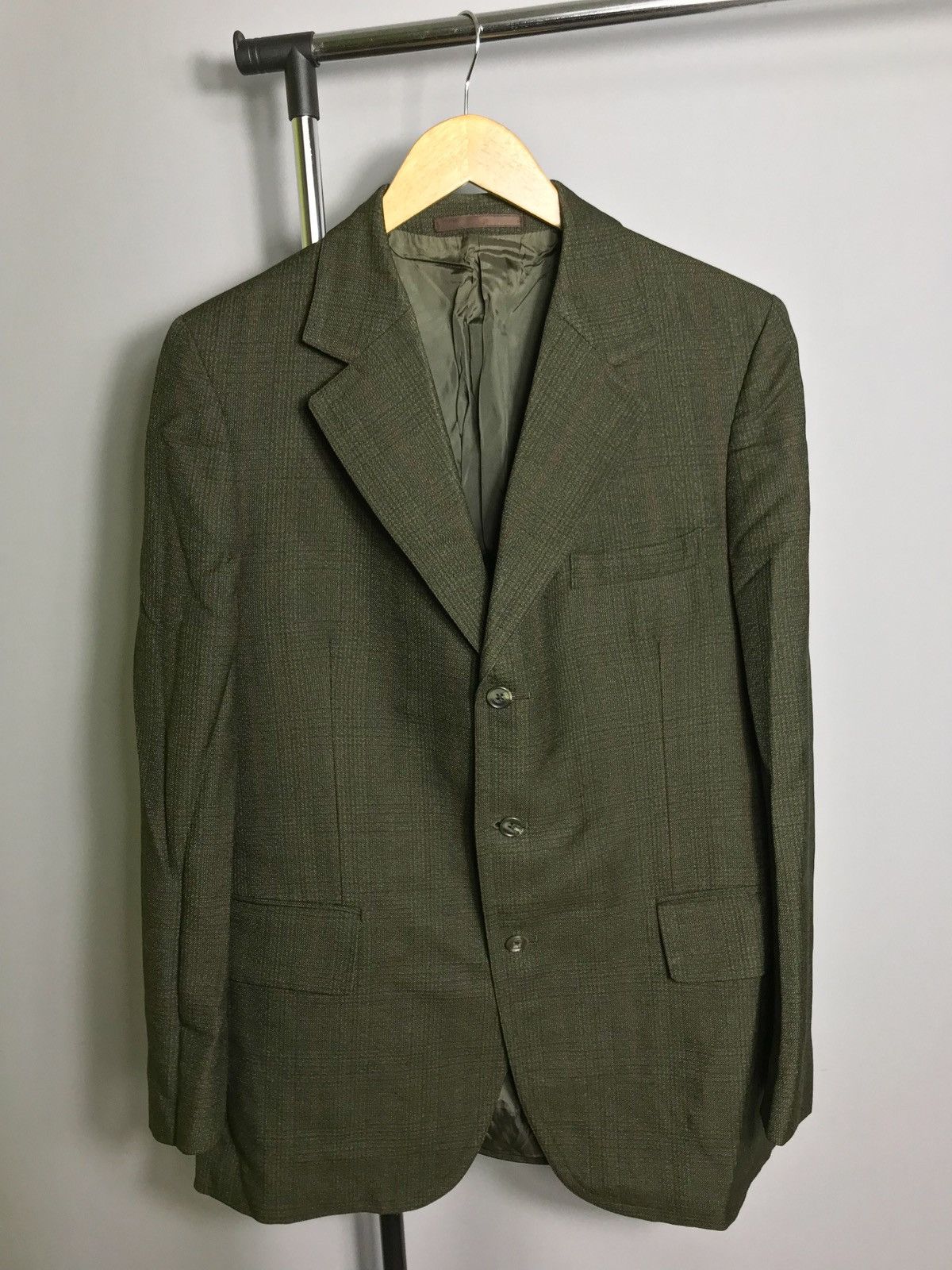 Burberrys London Dress Jacket Mens Green Wool Classic