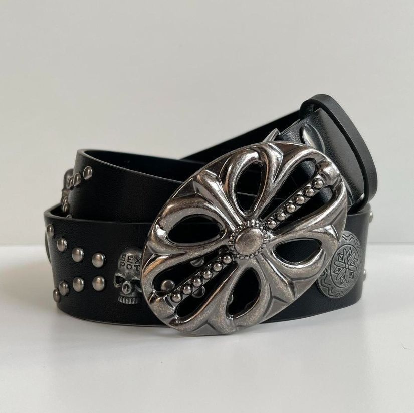 Designer Y2K 2000s skeleton chrome cross studded goth emo black belt Size ONE SIZE - 5 Thumbnail