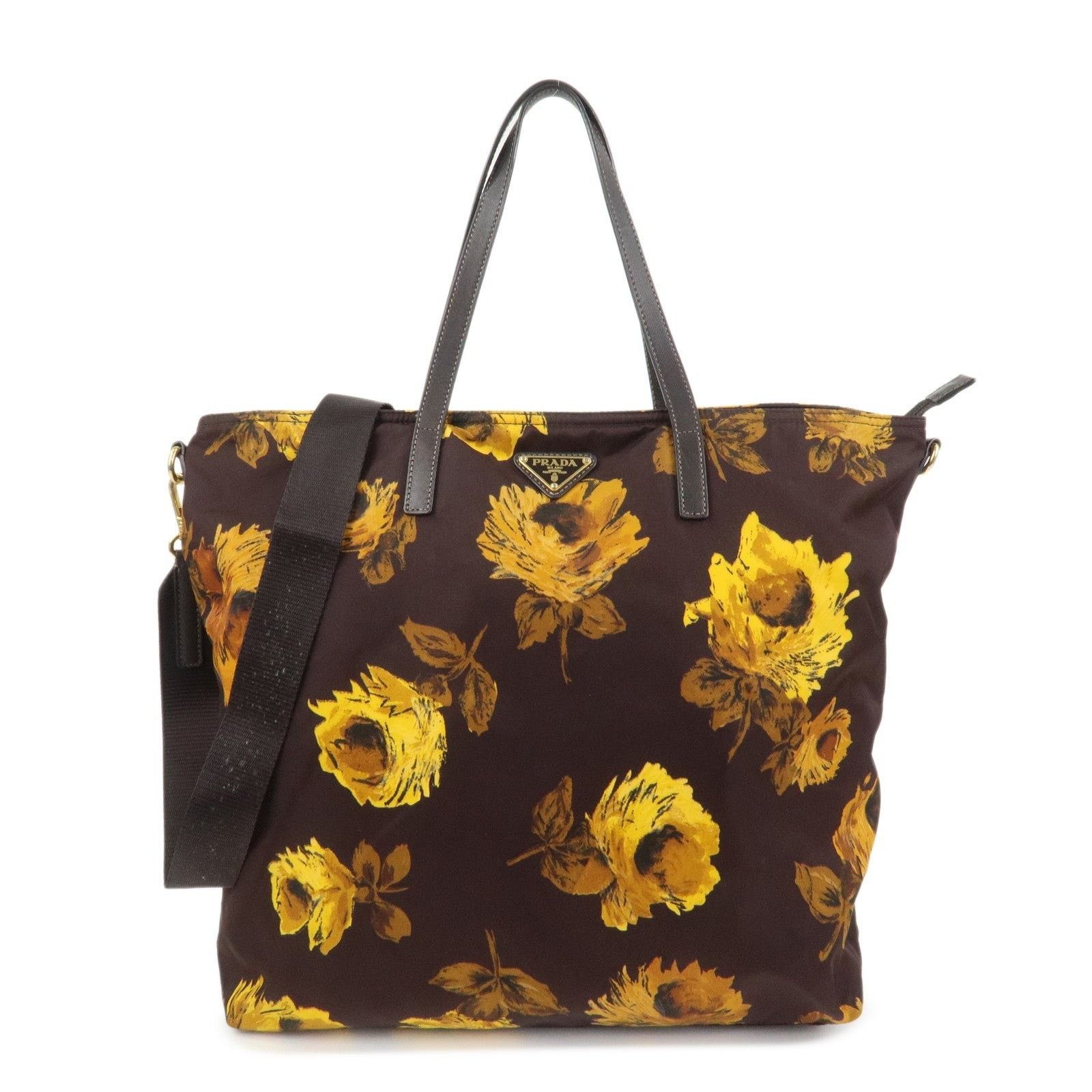 Prada Prada Triangle Logo Nylon Tote Brown Size ONE SIZE - 1 Thumbnail