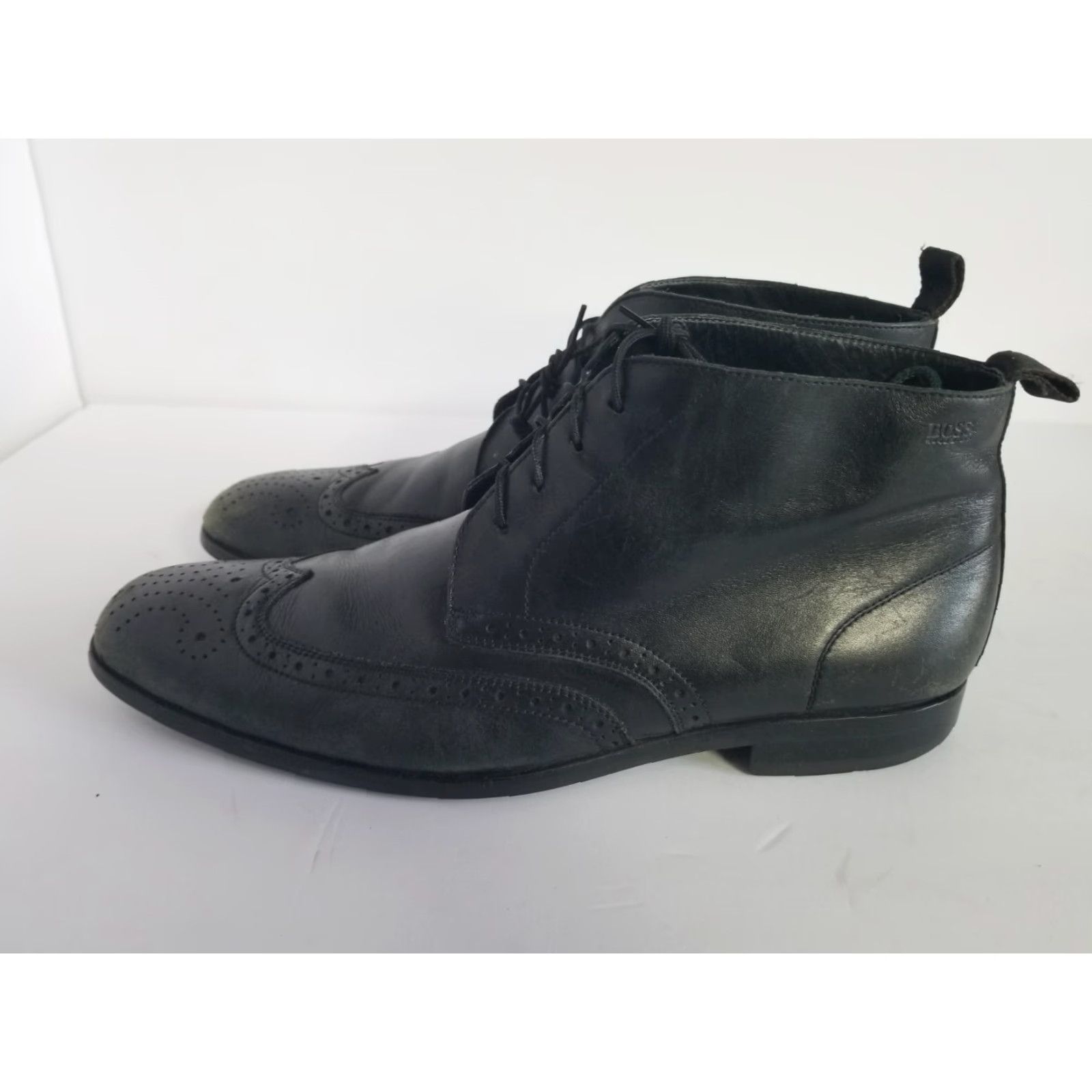 Hugo Boss HUGO BOSS Men’s Black Leather Lace Up Dress Chukka Ankle Boots US 10.5 Size US 11 / EU 44 - 5 Thumbnail