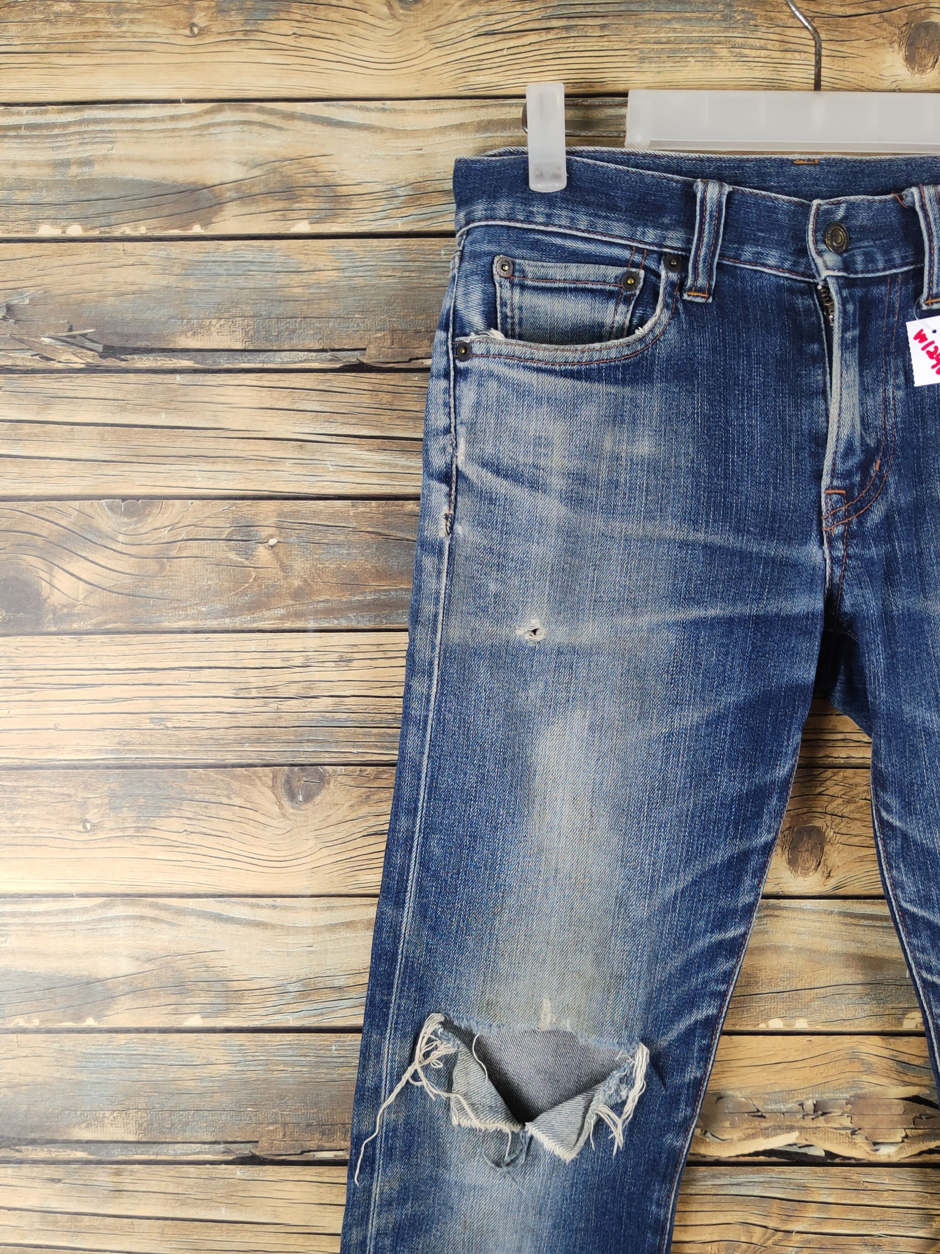 Japanese Brand Uniqlo Dark Blue Distressed Ripped denim Jeans #W1298 Size US 29 - 3 Thumbnail