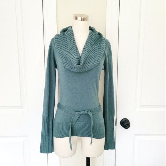 Macys Juniors' Hooked Up By IOT Teal Cowlneck Belted Sweater Size M / US 6-8 / IT 42-44 - 2 Thumbnail