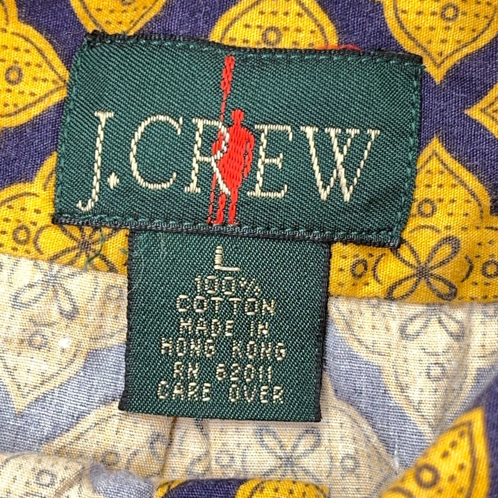 J.Crew VINTAGE J.CREW Button-Up Shirt Men Large Yellow Geometric 90s Linen Cotton Button-Down Classic Fit Mens Size US L / EU 52-54 / 3 - 3 Thumbnail