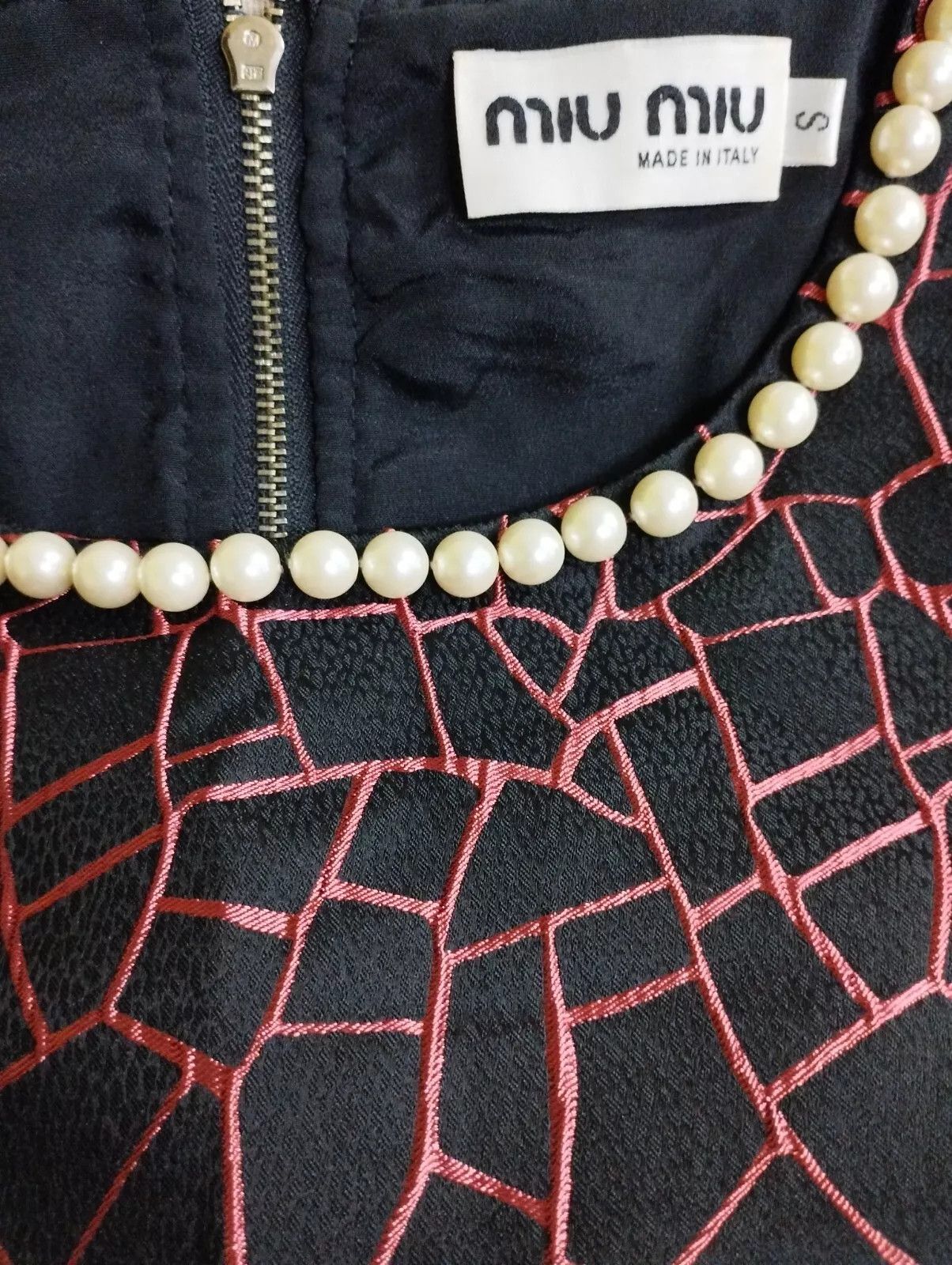 Miu Miu × Vintage MIU MIU Italy Women Short Retro Dress Faux Pearl Neckline Size S / US 4 / IT 40 - 8 Thumbnail