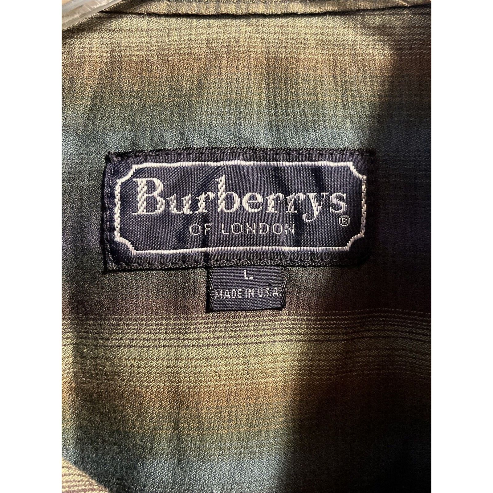 Burberry Burberrys Men's Large Button Shirt Green Purple Plaid Cotton Size US L / EU 52-54 / 3 - 3 Thumbnail