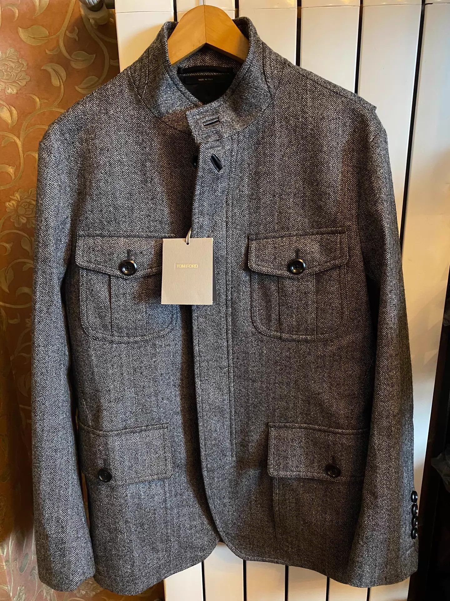 Tom Ford Black Herringbone Button-Front Jacket Size M Size US M / EU 48-50 / 2 - 1 Thumbnail