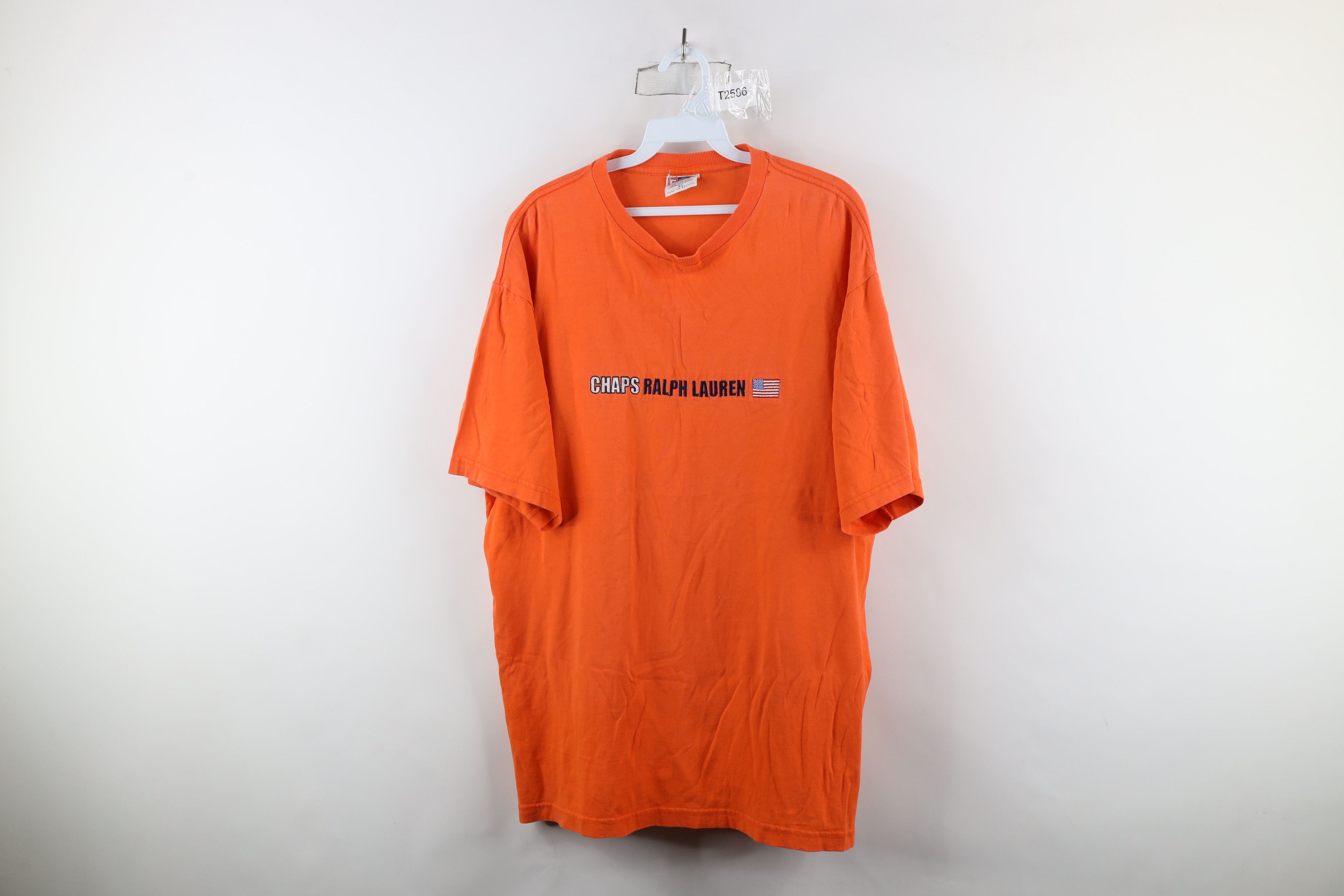 Ralph Lauren × Vintage Vintage 90s Chaps Ralph Lauren Spell Out Flag T-Shirt Orange Size US XL / EU 56 / 4 - 1 Thumbnail