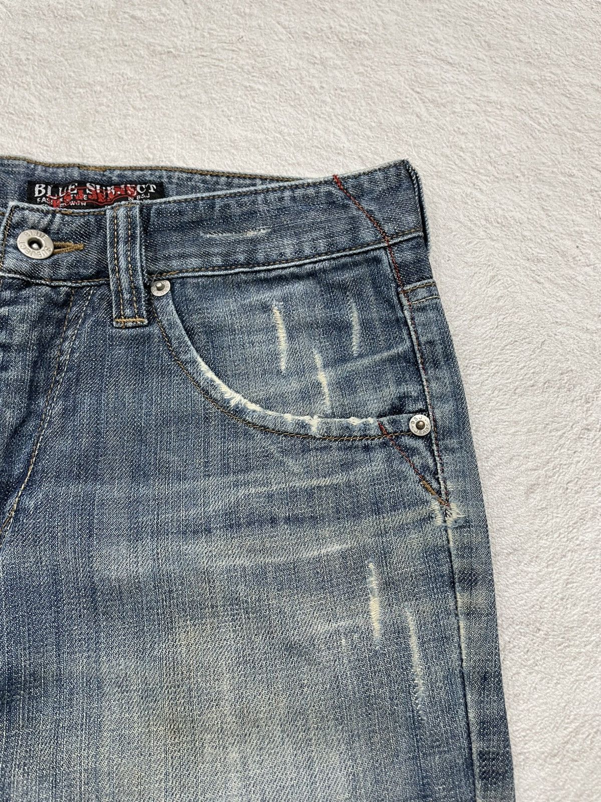 Japanese Brand 2000s Distressed Washed Blue Jeans Y2K Size US 29 - 4 Thumbnail