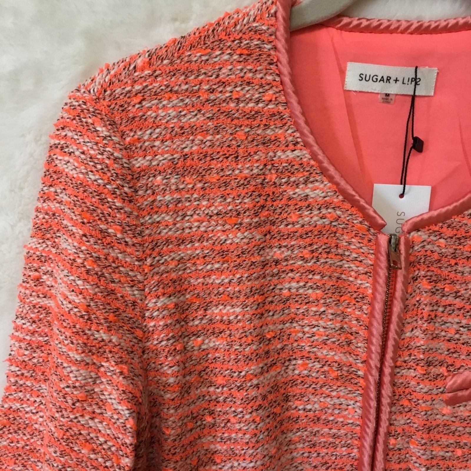 Other Orange Vintage Tweed Front Zip-Up Detail Jacket With Pockets Size XS / US 0-2 / IT 36-38 - 9 Thumbnail