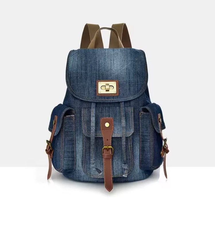 Other Y2K Blue Denim Drawstring Backpack Unisex Size ONE SIZE - 3 Thumbnail