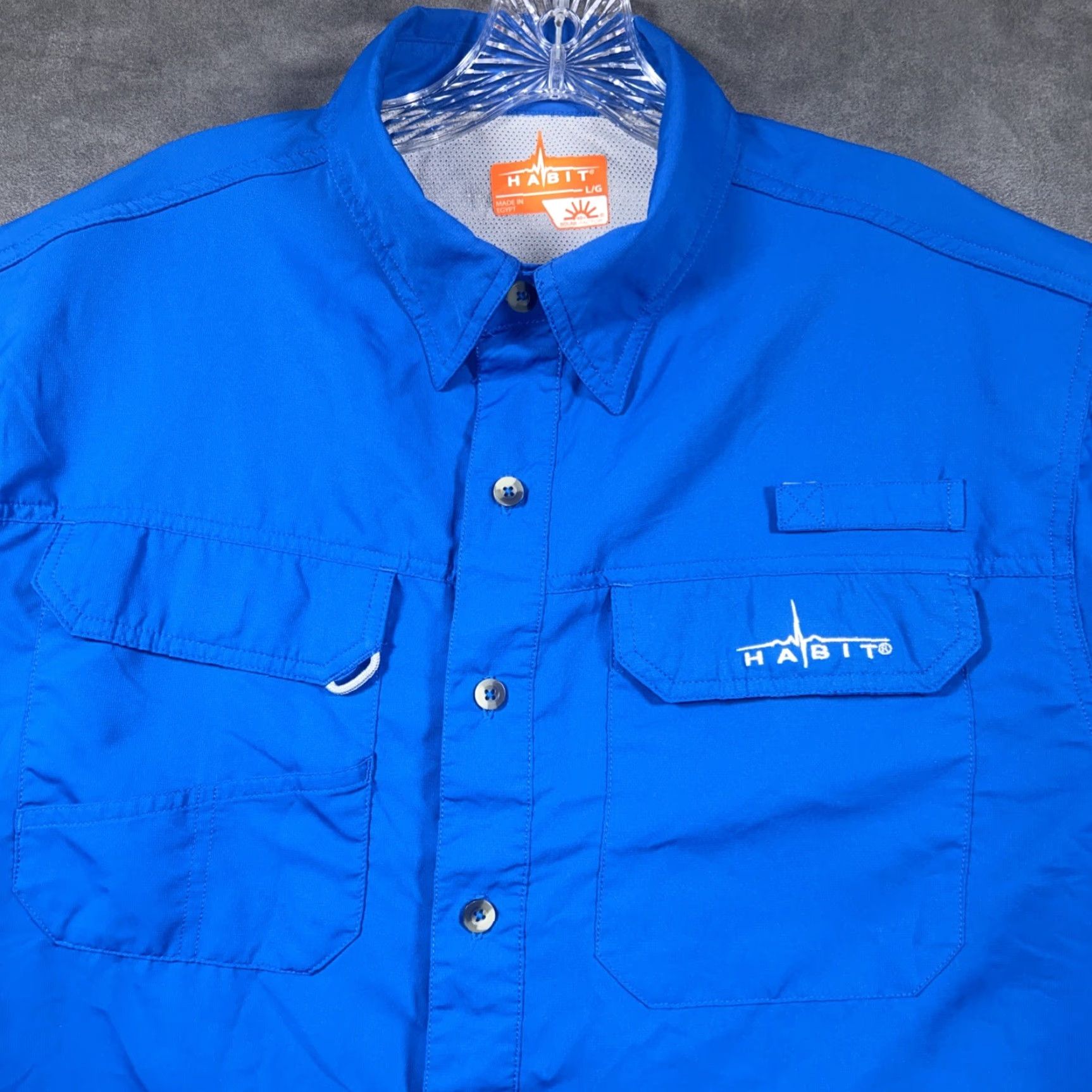 Habitat Habit Mens Large Shirt Blue Short Sleeve Button Up Vented Pockets Fishing Collared Casual Workwear Shirt Size US L / EU 52-54 / 3 - 2 Thumbnail