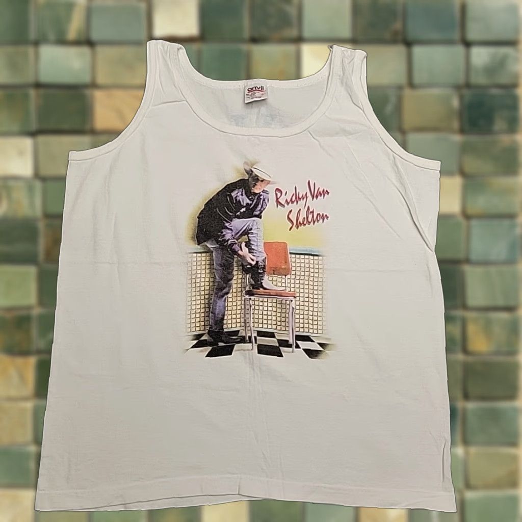 Vintage Ricky Van Shelton Shirt Women L 90s Country Music Single Stitch Made in USA Tank Women L White Cotton Sleeveless Tank Vintage Shirt Mens Girls? Size L / US 10 / IT 46 - 1 Thumbnail