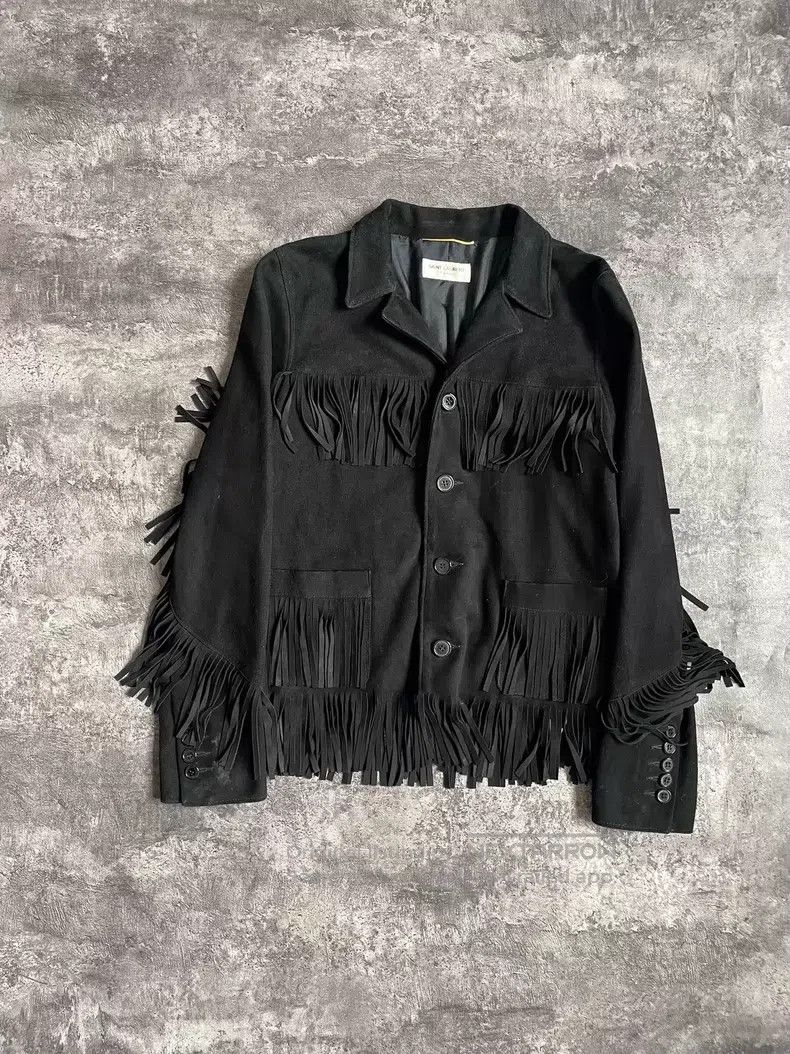 Saint Laurent Paris Saint Laurent Paris Black Suede Fringe Jacket Size XS / US 0-2 / IT 36-38 - 1 Thumbnail