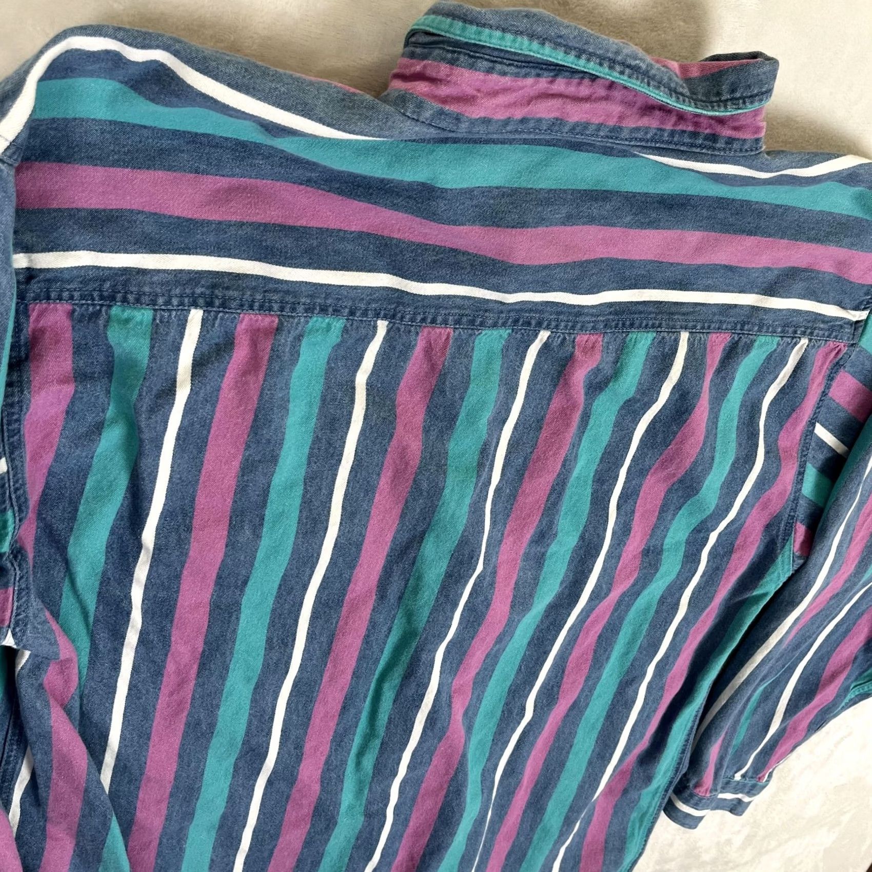 Revenge VINTAGE Revenge Shirt Mens XL Purple Striped Denim Long Sleeve Button Front Size US XL / EU 56 / 4 - 7 Thumbnail