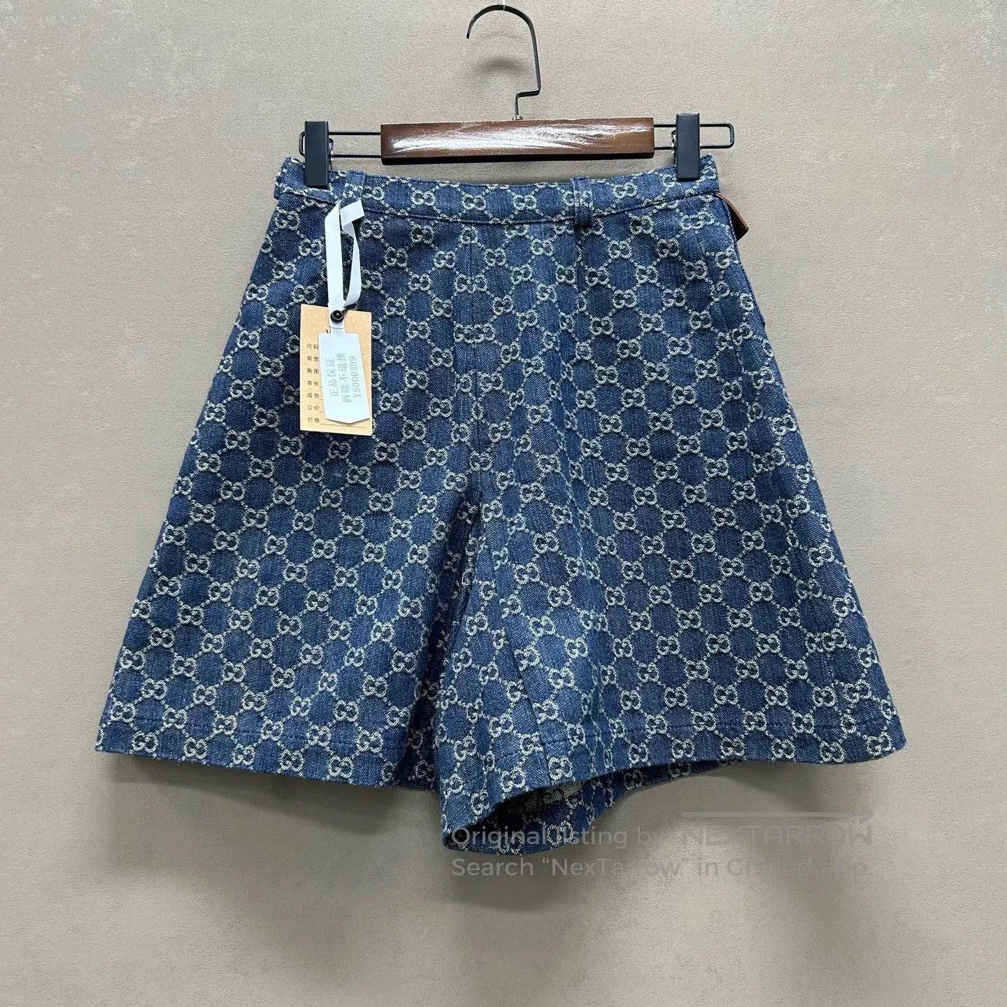 Gucci navy logo patchwork denim shorts. Size 39" - 2 Thumbnail