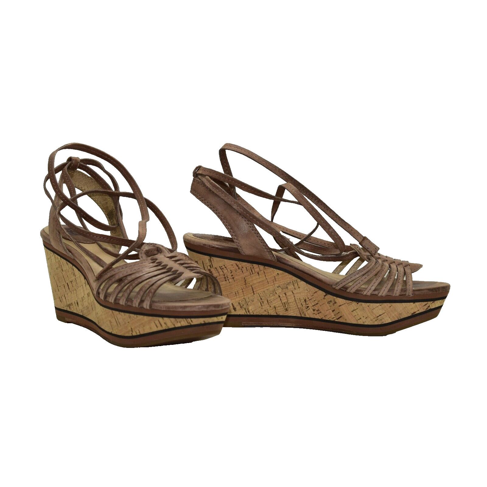Frye FRYE Carlie Brown Leather Strappy Wedge Platform Shoes Sz 8M Size US 8 / IT 38 - 1 Thumbnail