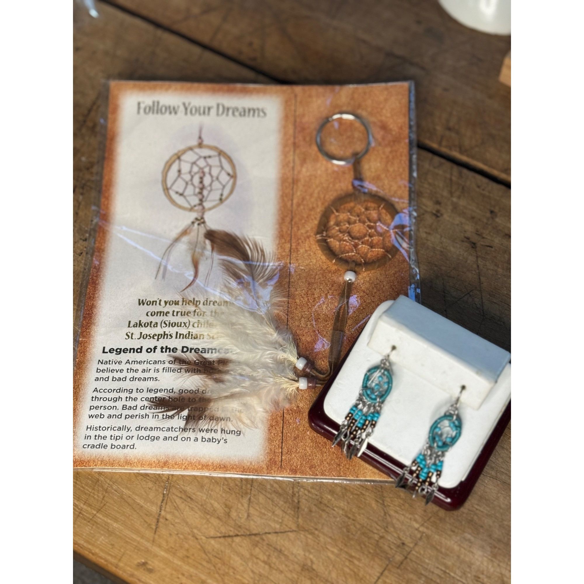 Other Turquoise Beaded Dreamcatcher Earrings & Feathered Keychain Size ONE SIZE - 2 Thumbnail