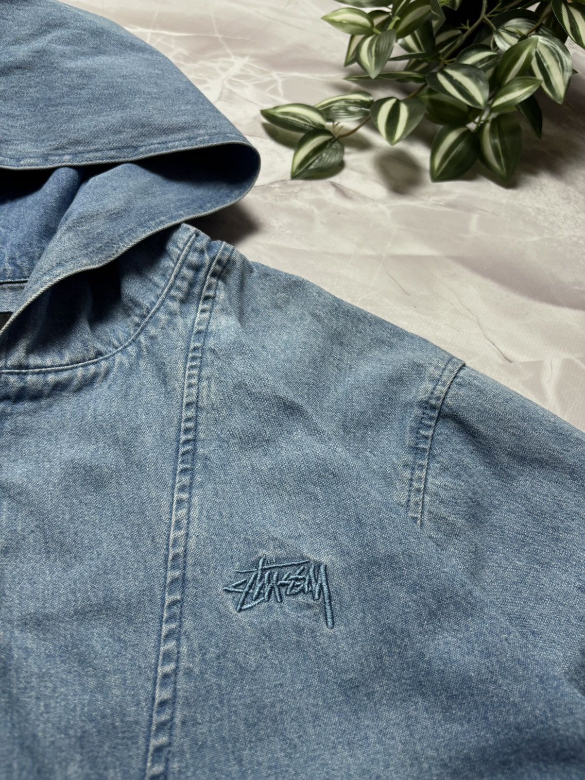 Stussy Stussy RARE Denim Hoodie Jacket Half Zip Mens Size XL Size US XL / EU 56 / 4 - 3 Thumbnail