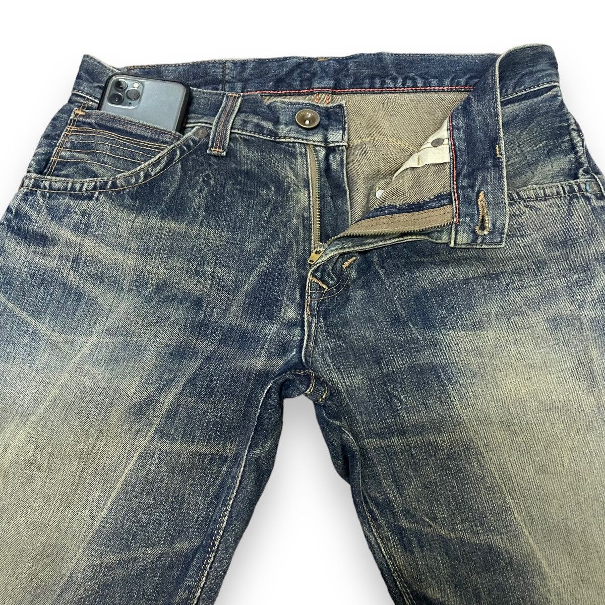 Edwin × Vintage 🇯🇵 EDWIN EXCLUSIVE VINTAGE WASHED LEATHER POCKET DENIM PANTS Size US 34 / EU 50 - 6 Thumbnail