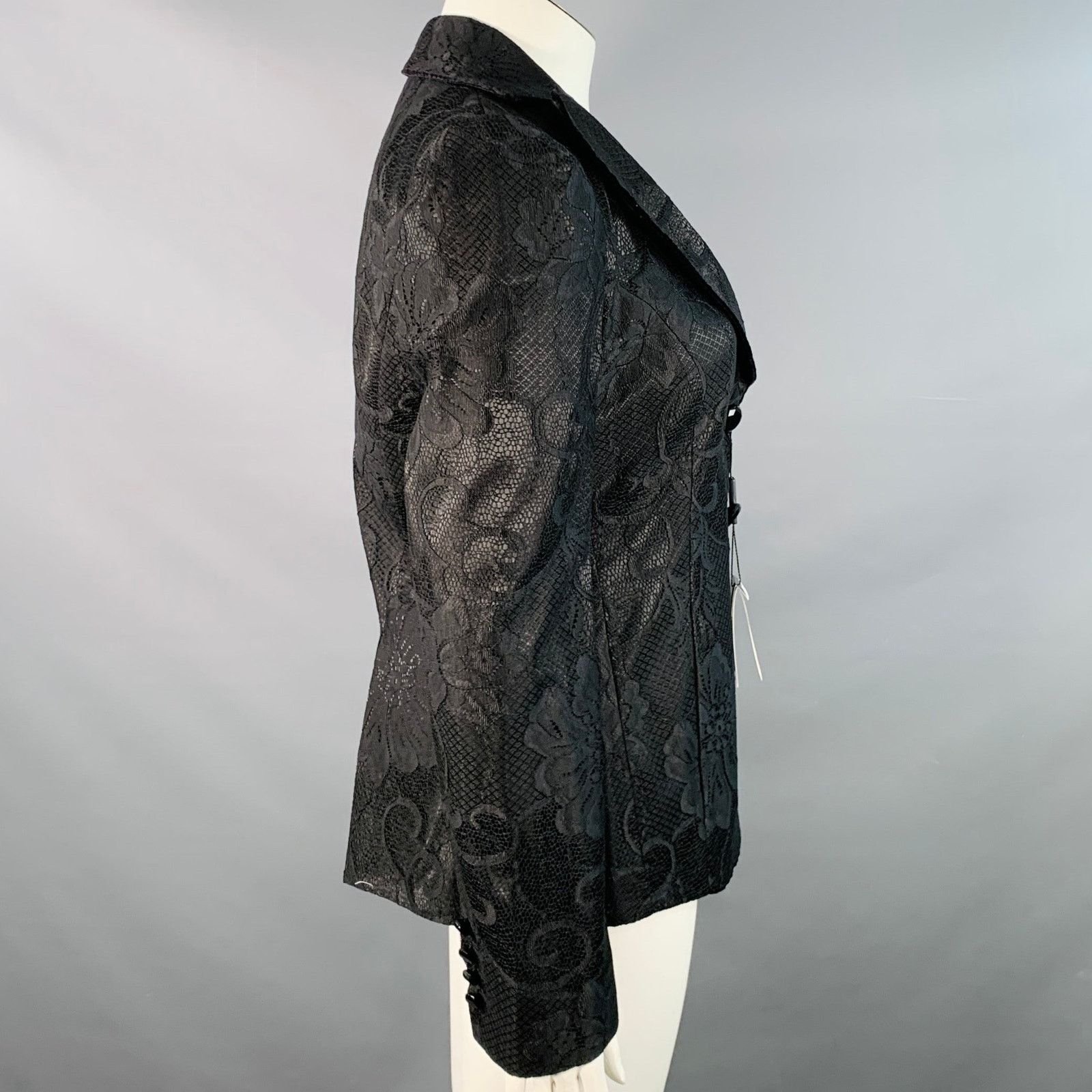 Emporio Armani Size 12 Black Polyester Blend Lace Peak Lapel Jacket Blazer Size XL / US 12-14 / IT 48-50 - 2 Thumbnail
