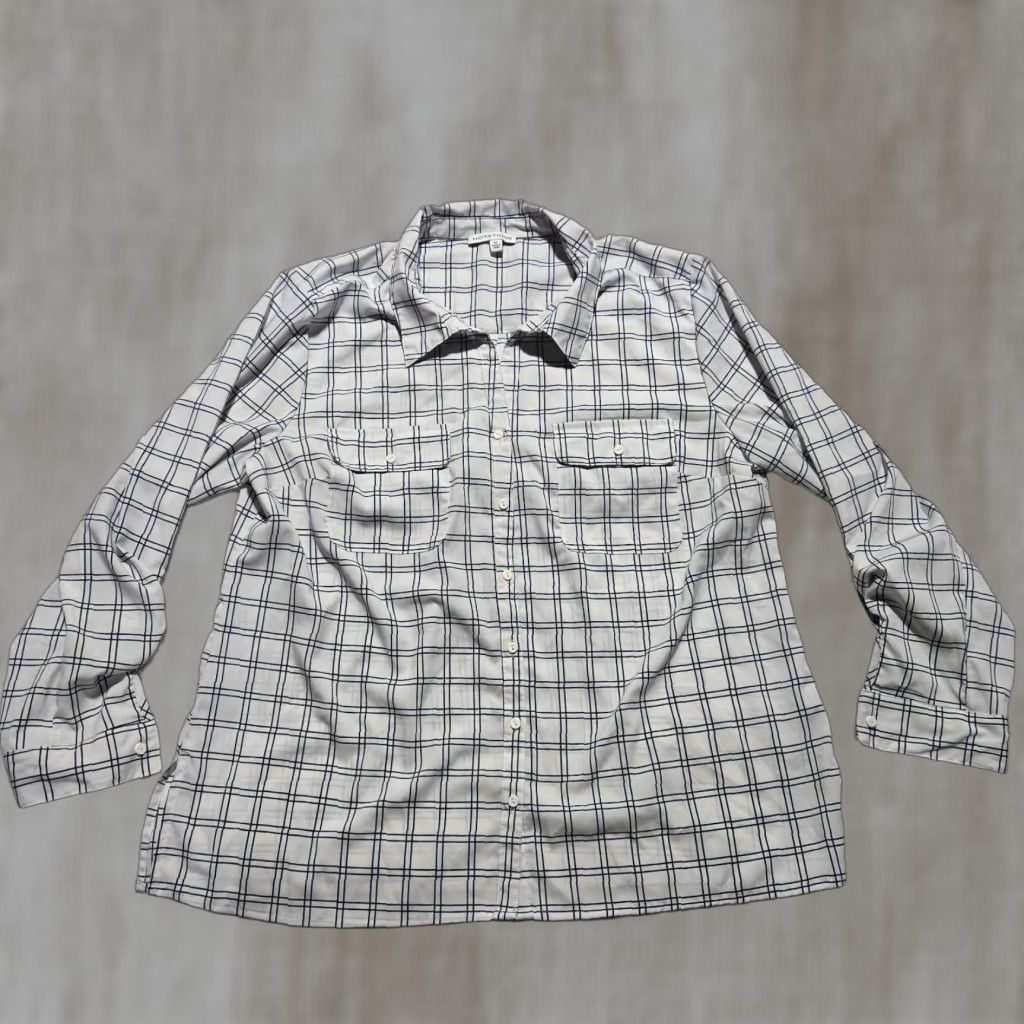 Vintage Notations Shirt Long Sleeve White Check Adult Women's XL Extra Large Size XL / US 12-14 / IT 48-50 - 1 Thumbnail