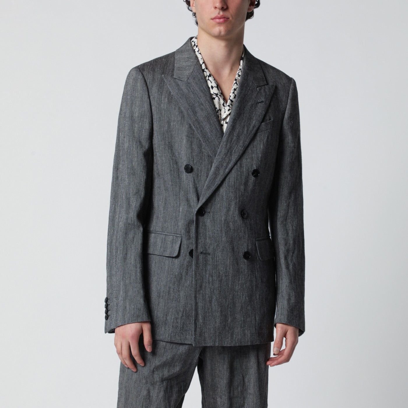 Dries Van Noten Dries Van Noten Black Herringbone Double-Breasted Jacket Size US L / EU 52-54 / 3 - 1 Thumbnail