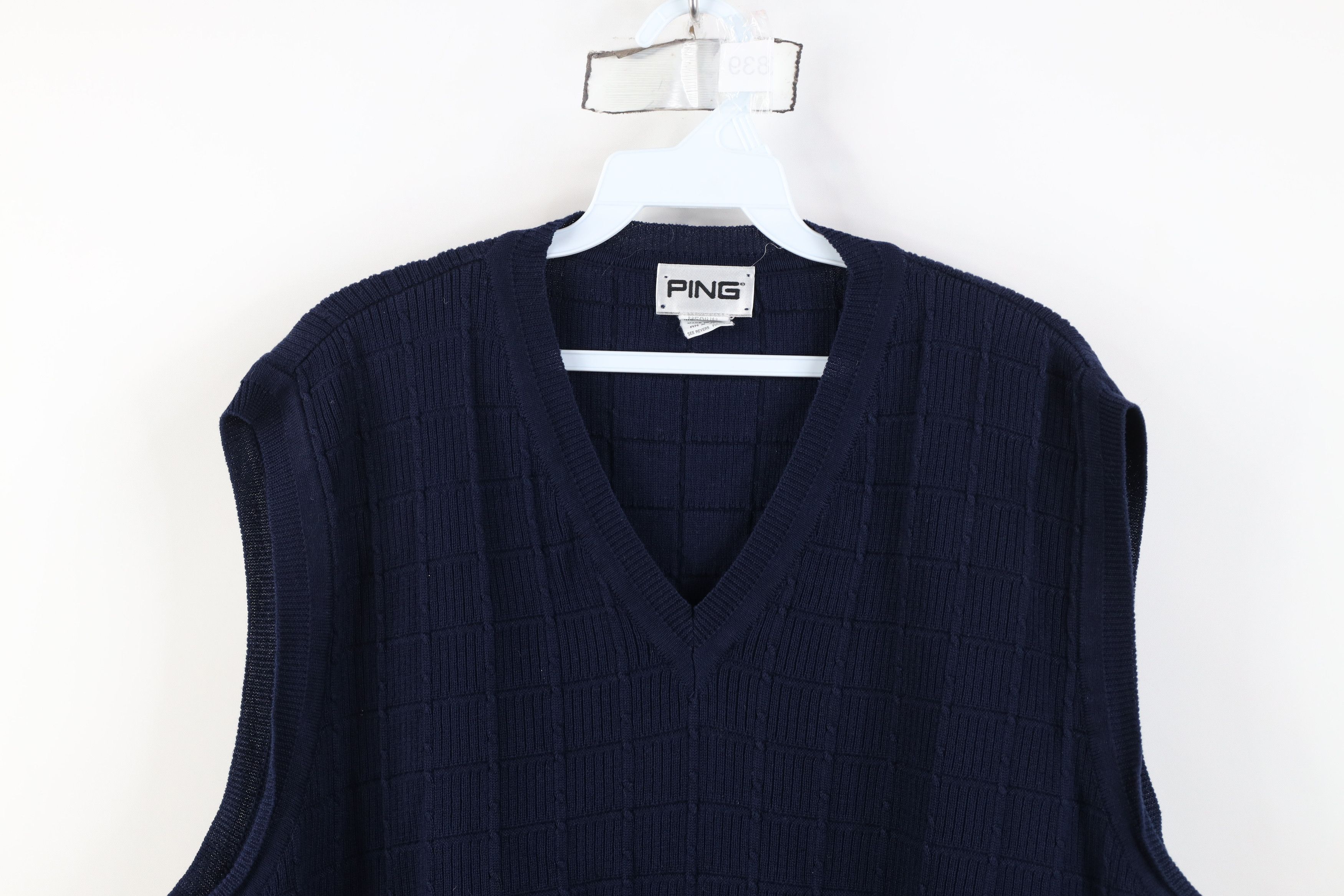 PING Vintage 90s Ping Golf Cotton Cable Knit Sweater Vest Blue Size US M / EU 48-50 / 2 - 2 Thumbnail