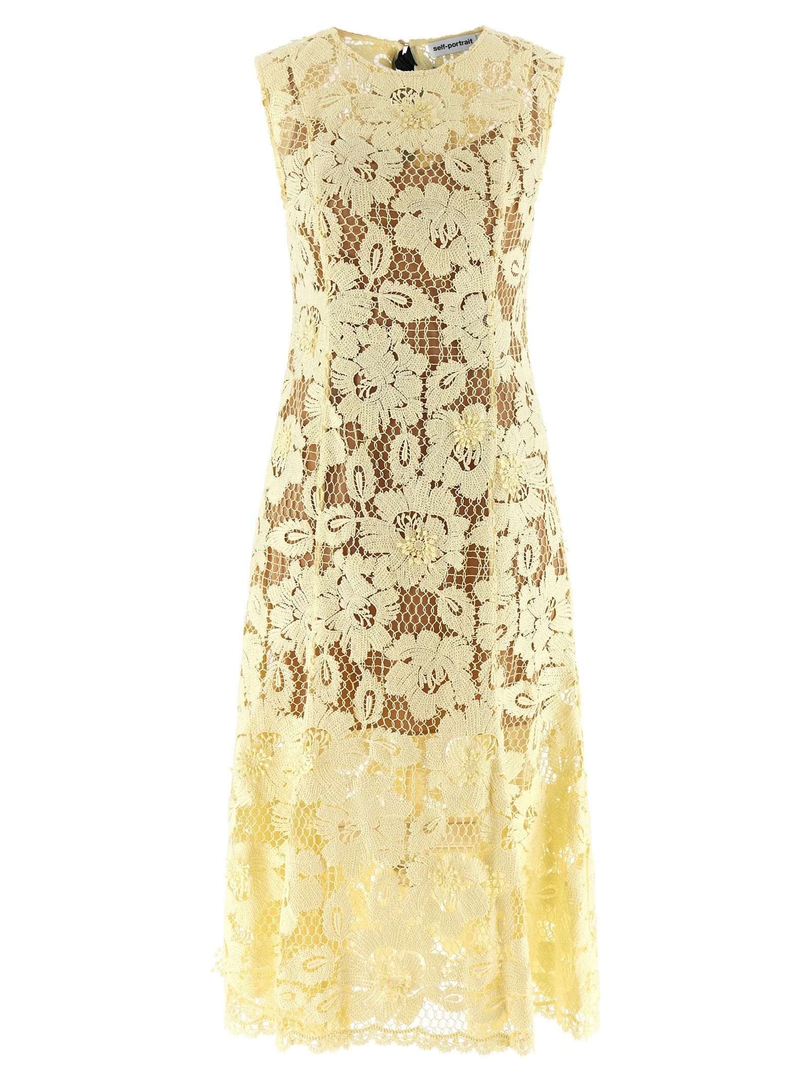 Self-Portrait 'Yellow crochet lace' midi dress Size L / US 10 / IT 46 - 1 Thumbnail