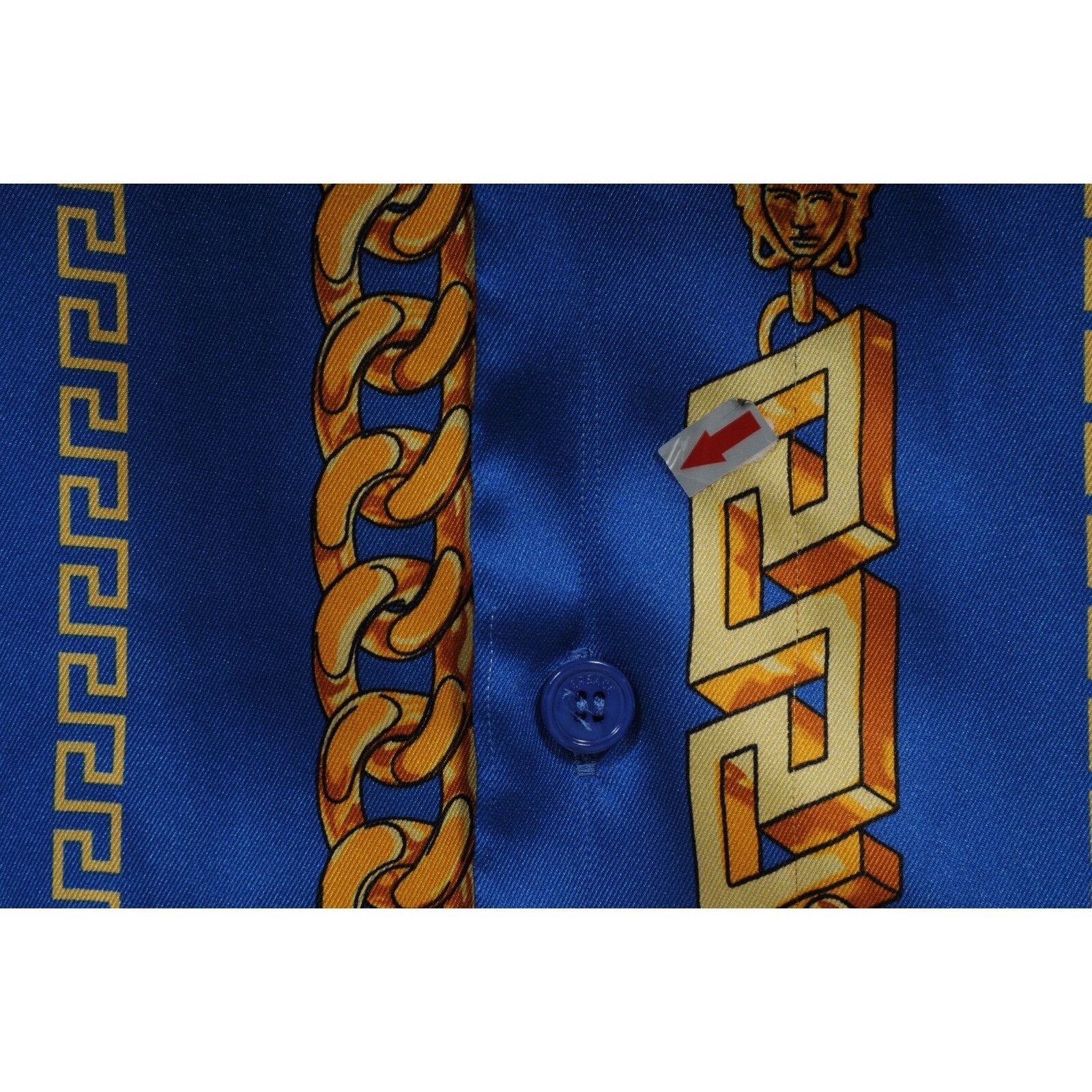 Versace Chain Link Bowling Shirt IT 48 Blue Gold Size US M / EU 48-50 / 2 - 7 Thumbnail