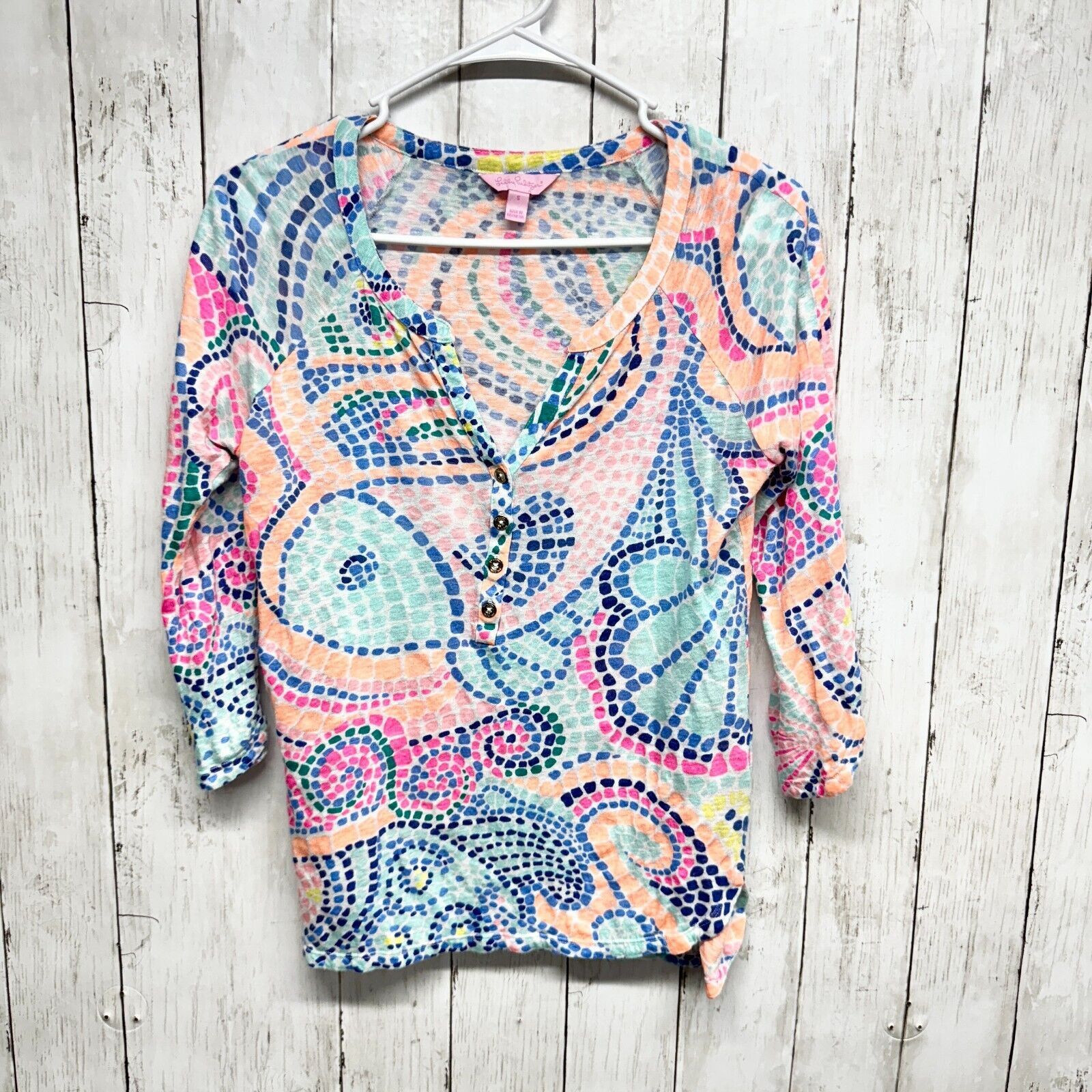 Lilly Pulitzer LILLY PULITZER S 100% Linen Tropical Pink Floral Long Sleeve Size S / US 4 / IT 40 - 1 Thumbnail