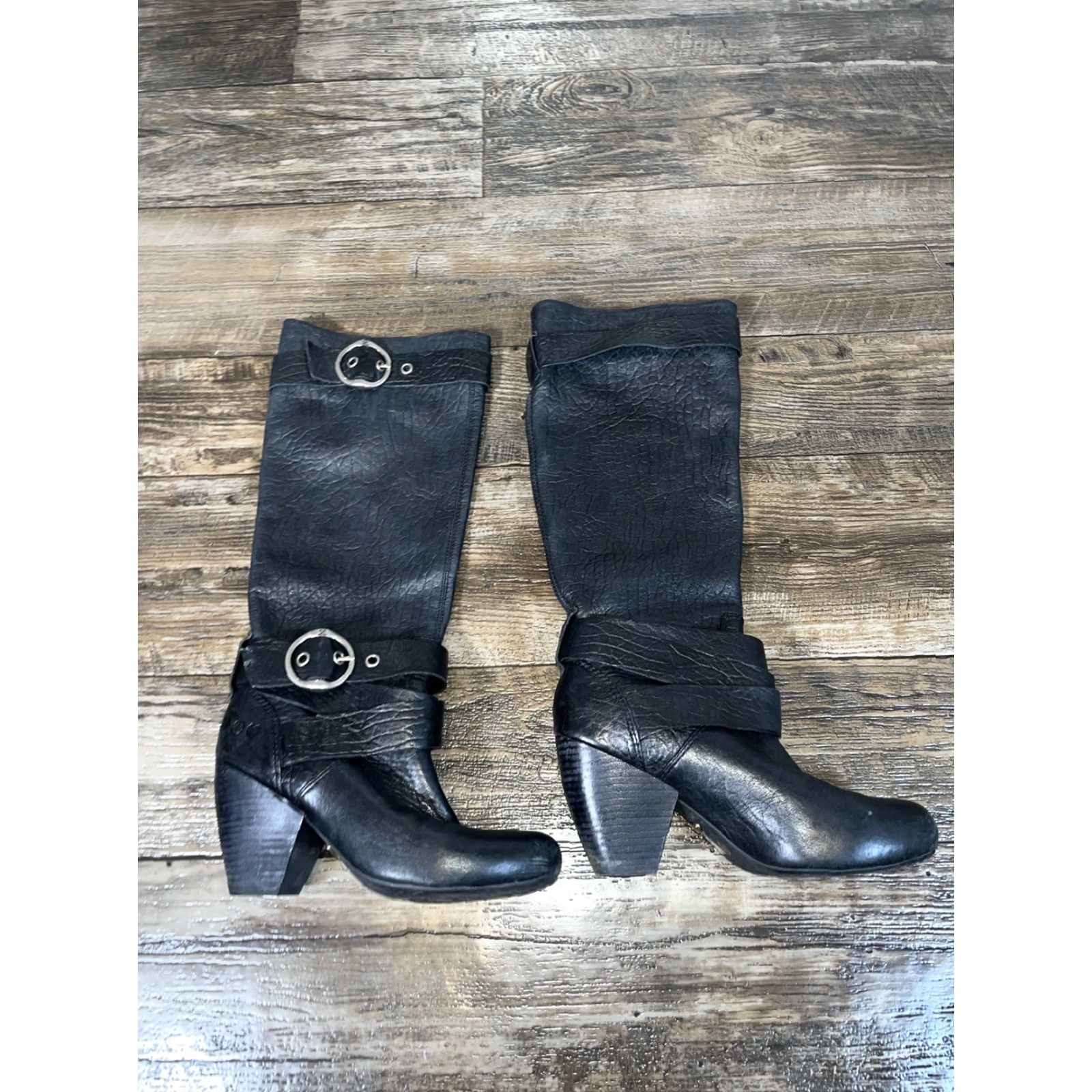 Lucky Brand Lucky Brand Candice Pebbled Leather Boots Women Block Heeled Buckle Buckle 15" Shaft Black Size 6.5M Tall Leather Boots Size US 7 / IT 37 - 2 Thumbnail