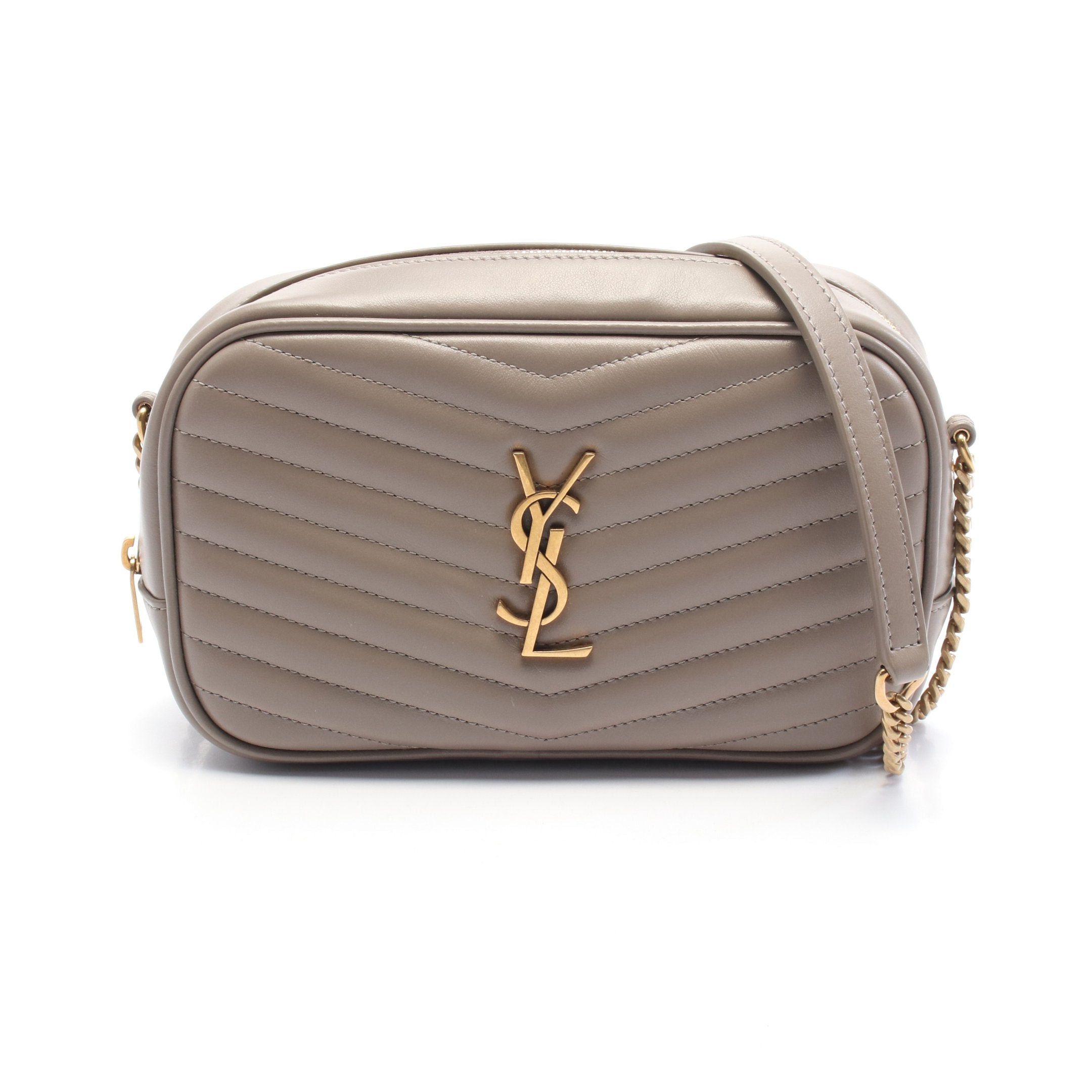 YVES Saint Laurent Lou Roux Mini Bag Chain Shoulder Leather Gray Beige in Grey, Women's