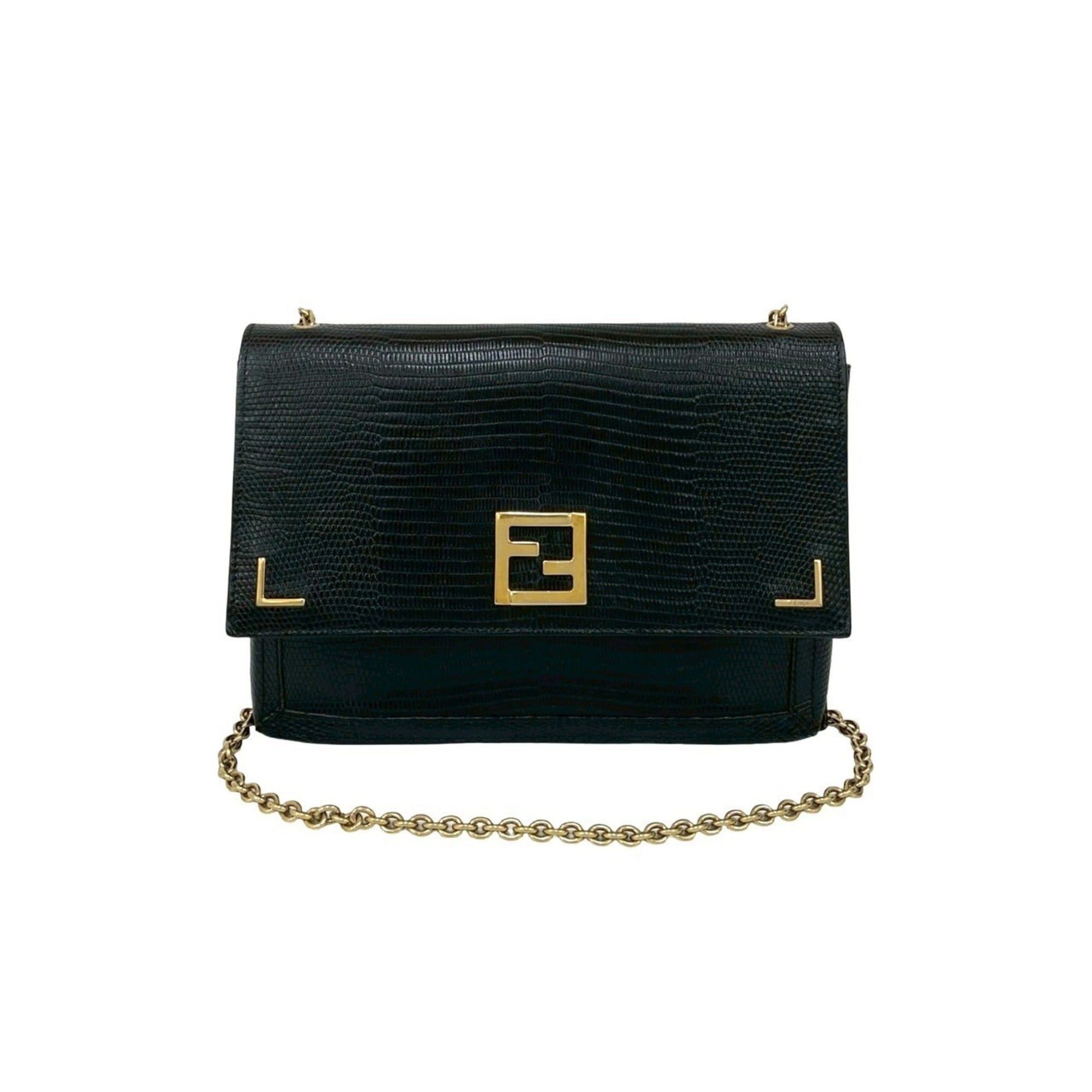 Fendi FENDI Zucca FF Logo Leather Chain Mini Shoulder Bag Pochette Sacoche Black 26151 Size ONE SIZE - 1 Thumbnail
