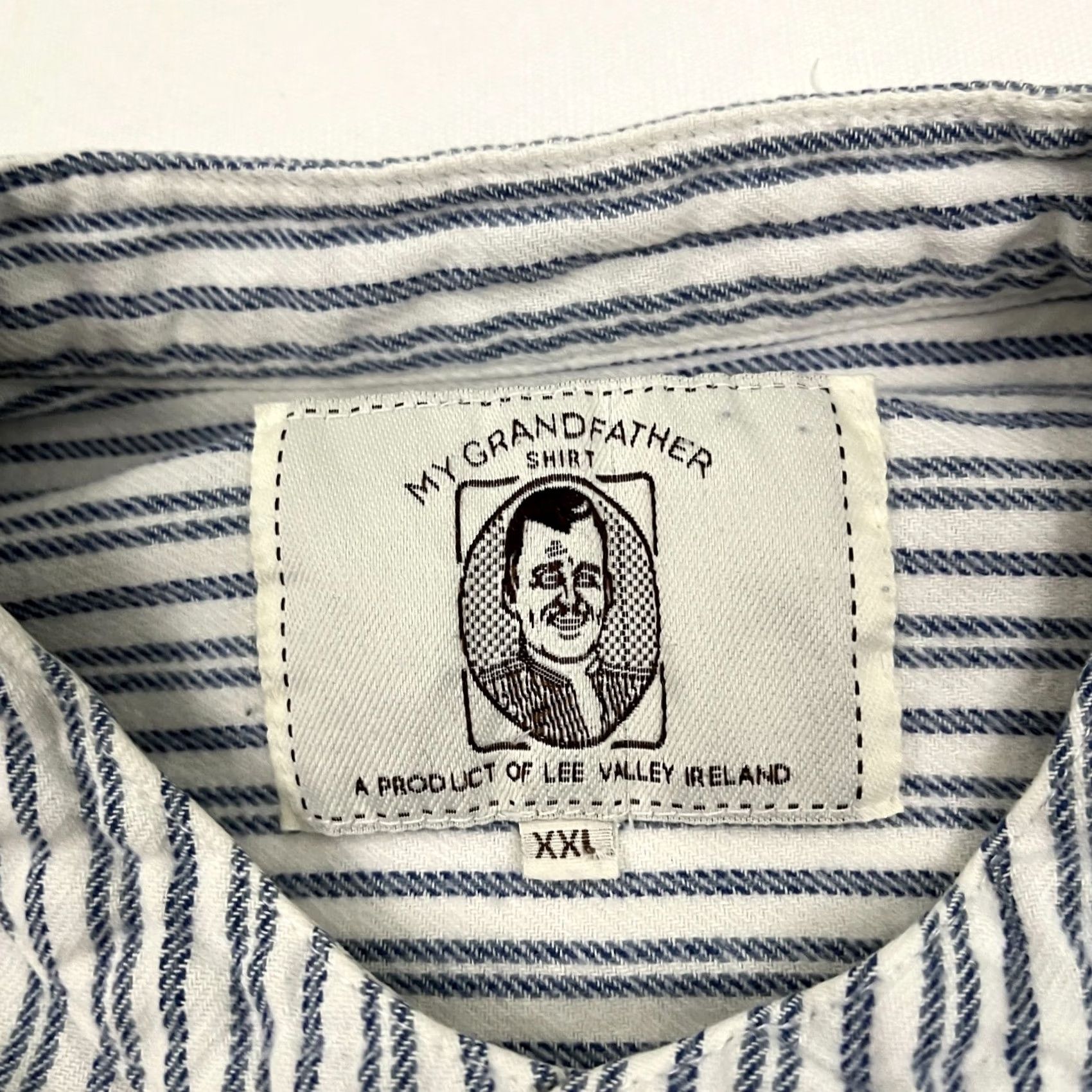 Lee Lee Valley Ireland Grandfather Shirt Mens XXL Blue White Striped Button-Up Band Size US XXL / EU 58 / 5 - 2 Thumbnail