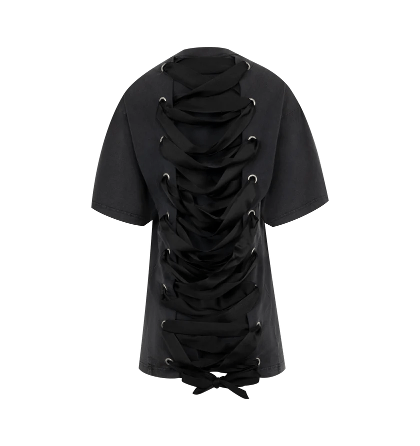 Balenciaga o1h1sh11225 Lace-Up T-Shirt in Black Size M / US 6-8 / IT 42-44 - 2 Thumbnail