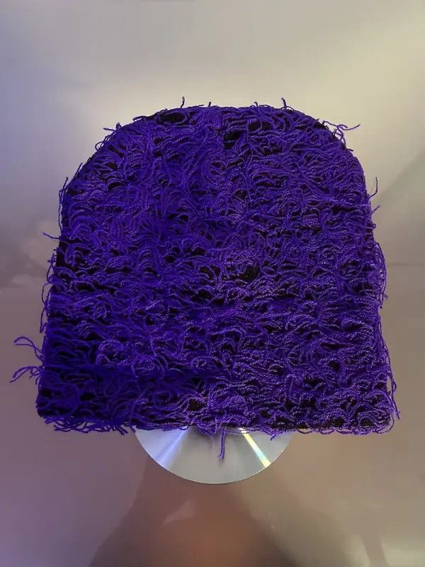image of Vintage Distressed Knitted Beanie (Purple), Men's