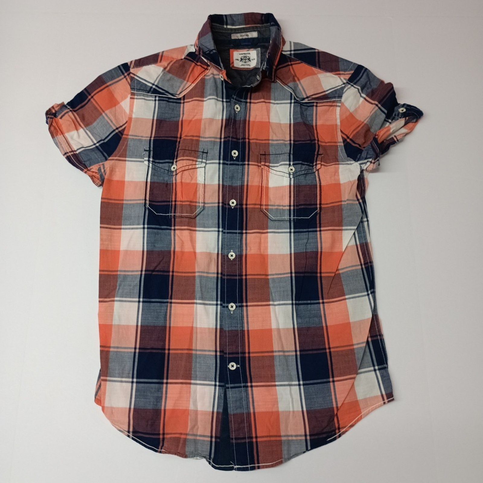 Express Express Button-Up Plaid Shirt Mens S Small Multicolor Fitted Size US S / EU 44-46 / 1 - 1 Thumbnail