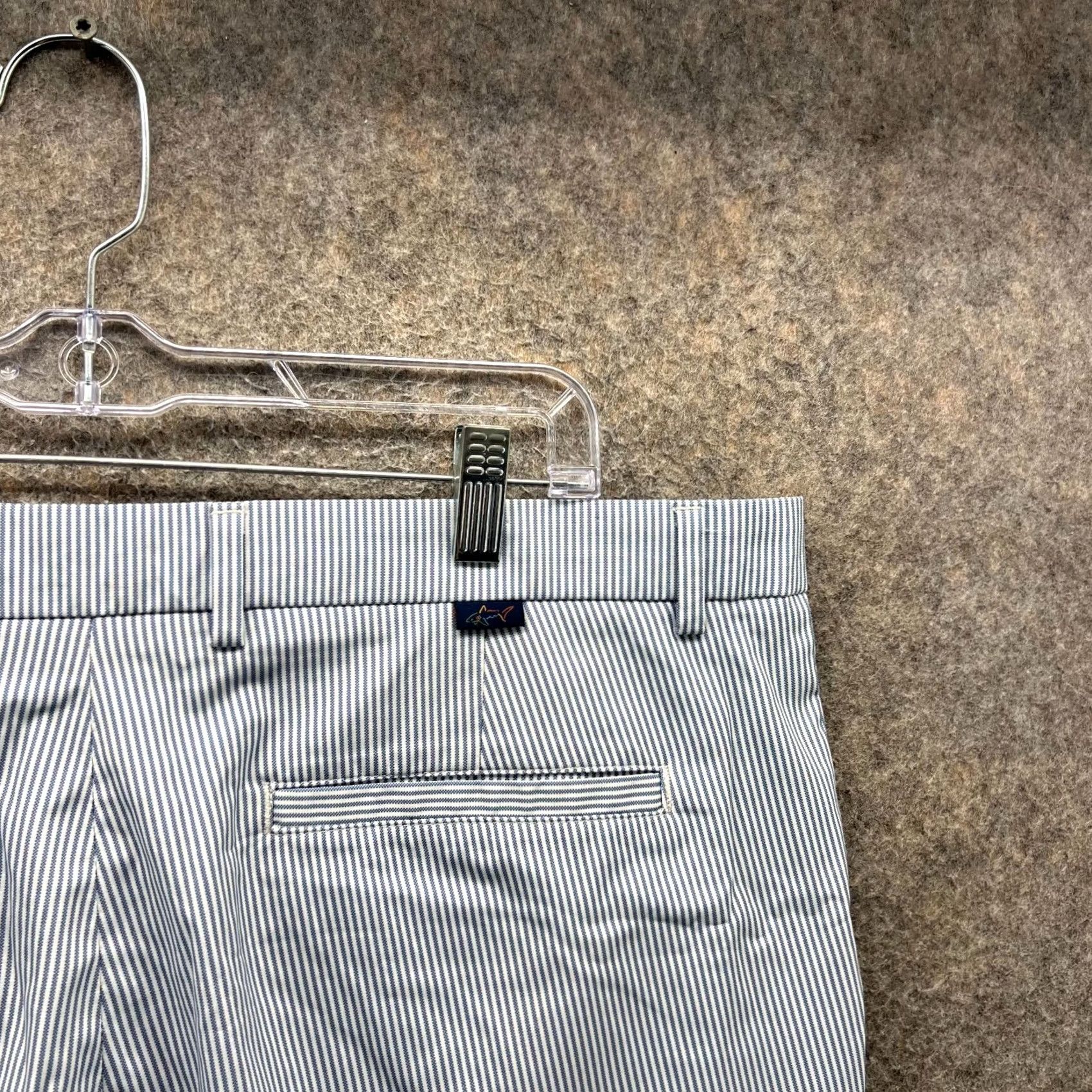 Vintage Greg Norman Shorts Mens 38 Blue Striped Chino Flat Front Polyester Spandex Pockets Slim Casual Travel” Size US 38 / EU 54 - 7 Thumbnail