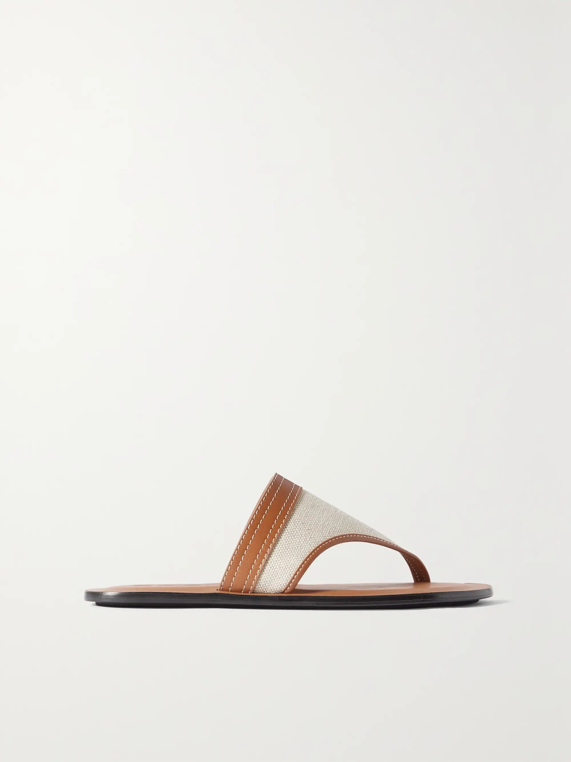 o1srvl11e0225 Leather Flip Flops in Brown & Beige