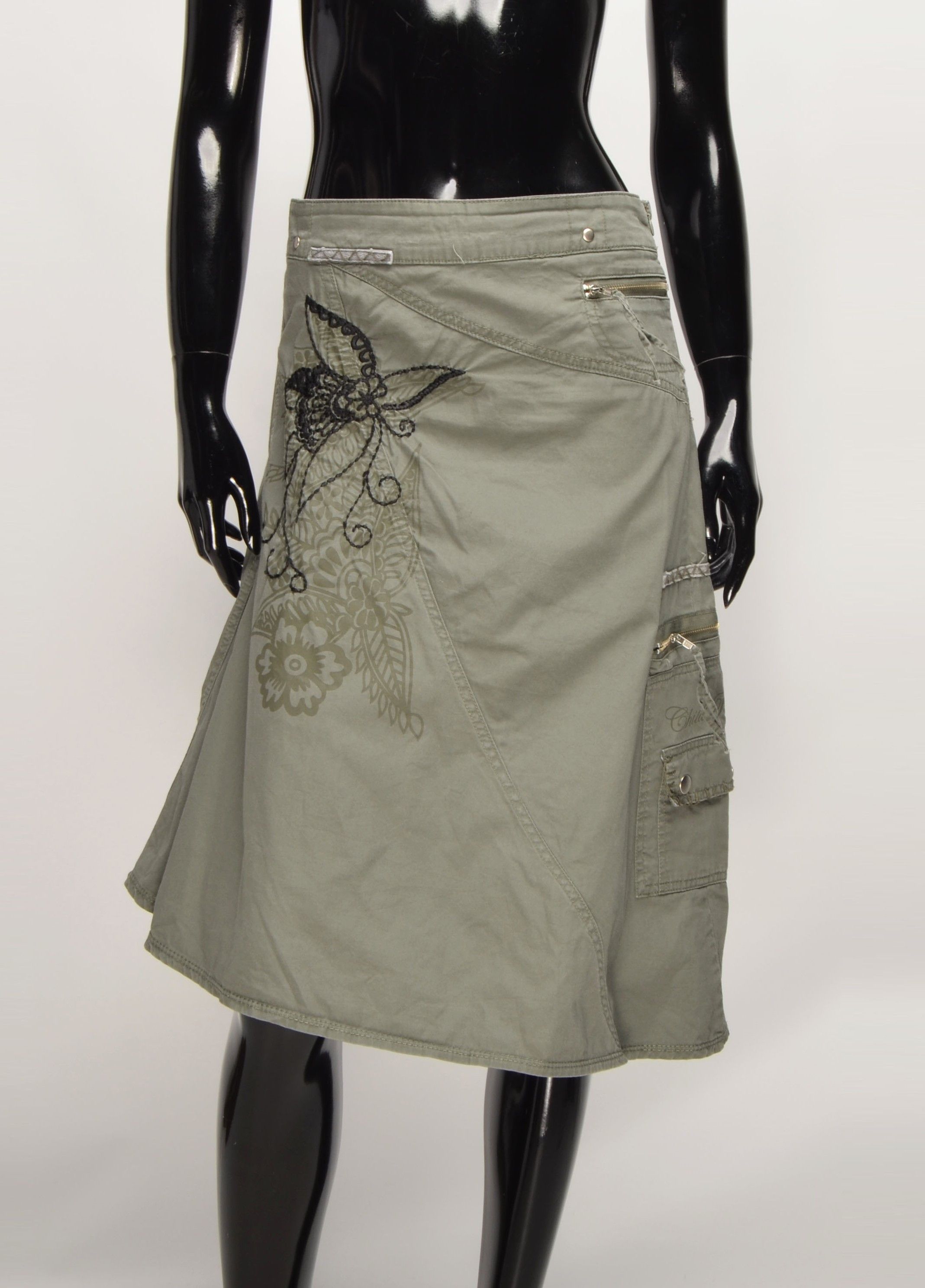 Vintage Vintage Chilli Peppers Y2K Grunge Asymmetrical Khaki Skirt Size 30" / US 8 / IT 44 - 1 Thumbnail
