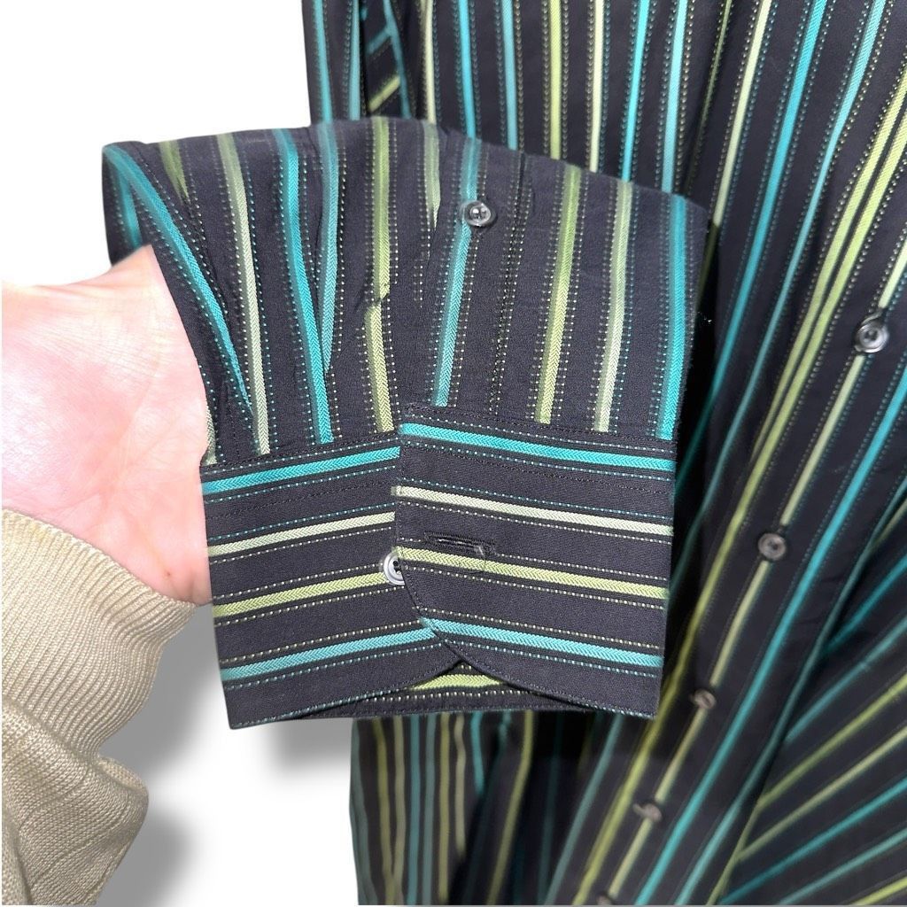 St. Croix St. Croix Black & Teal Striped Made in Italy Button Down Shirt Sz XL Size US XL / EU 56 / 4 - 5 Thumbnail