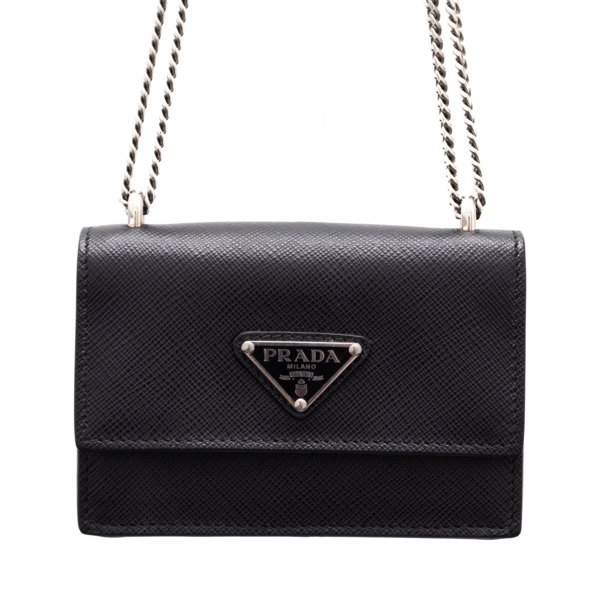 Prada 1.5k.$ PRADA Black Triangle Logo Mini Bag Chain Card Case Size ONE SIZE - 2 Thumbnail