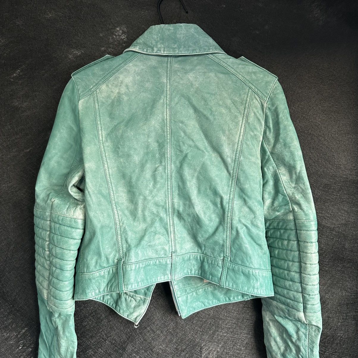 Patrizia Pepe Patrizia Pepe Leather Jacket Green Cropped Biker Studded Size M / US 6-8 / IT 42-44 - 5 Thumbnail