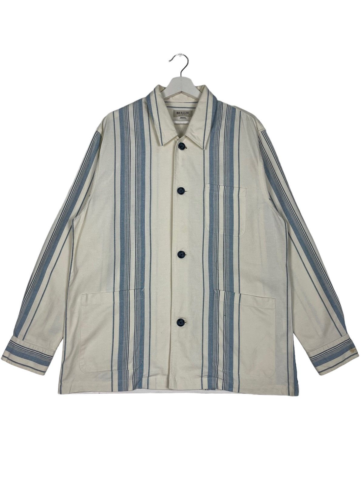 Issey Miyake × Japanese Brand × Vintage 💥80s BULLIT JAPAN BUTTON STRIPE CHORE JACKET Size US M / EU 48-50 / 2 - 7 Thumbnail