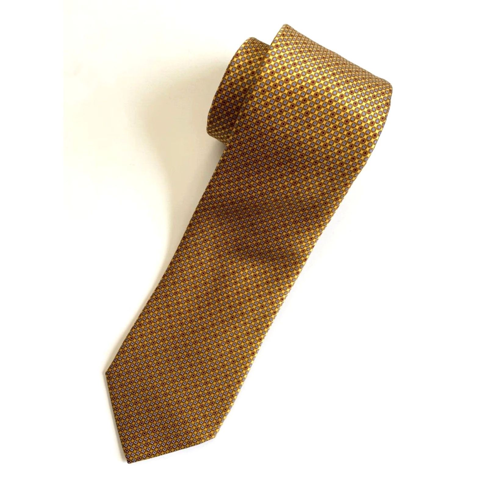 Ermenegildo Zegna Ermenegildo Zegna Tie Geometric 100% Silk Gold Made in Italy Men’s Long 61.25" 3.25" Classic Width Size ONE SIZE - 3 Thumbnail