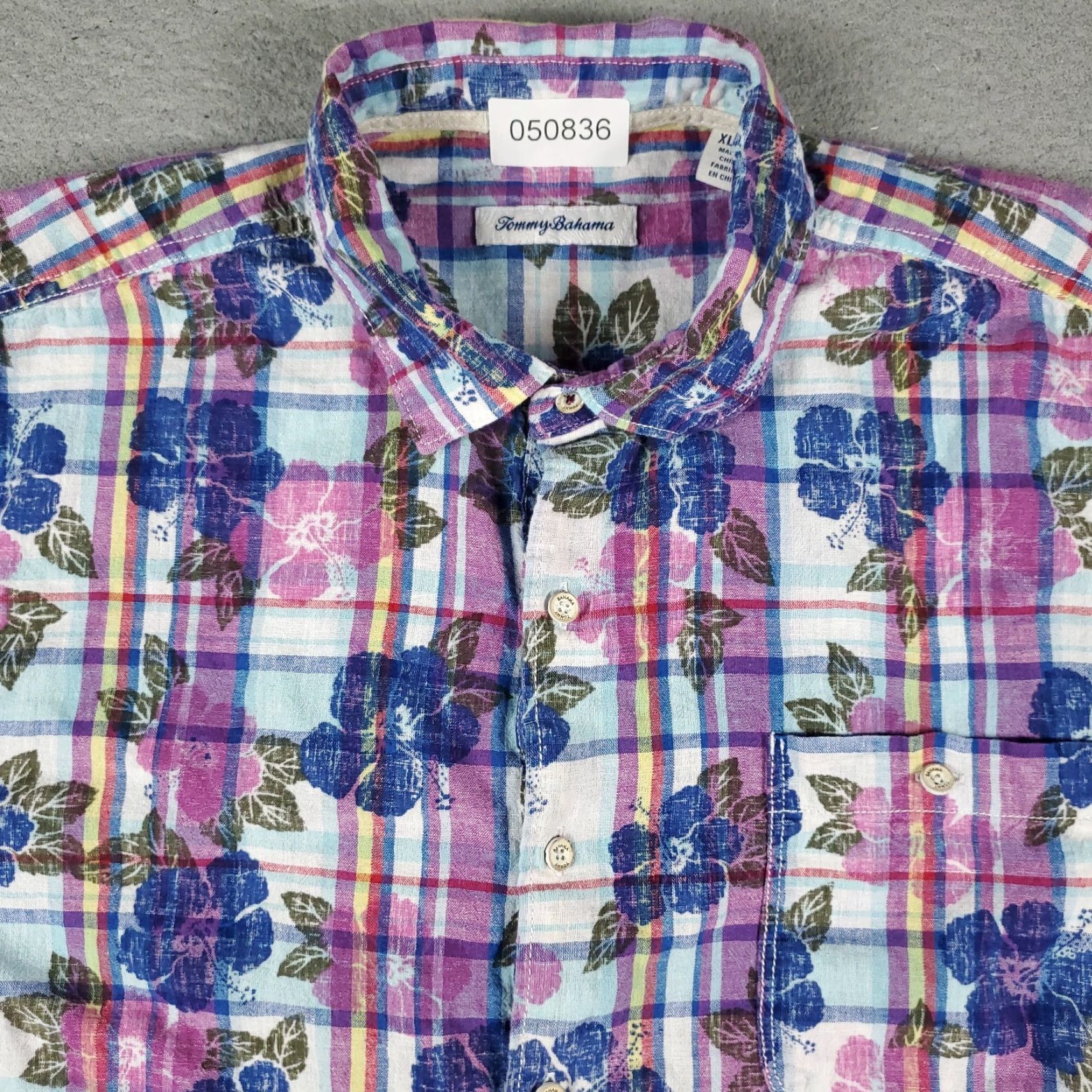 Tommy Bahama VINTAGE Tommy Bahama Shirt Mens XL Blue Purple Plaid Linen Cotton Button Up Short Sleeve Size US XL / EU 56 / 4 - 2 Thumbnail