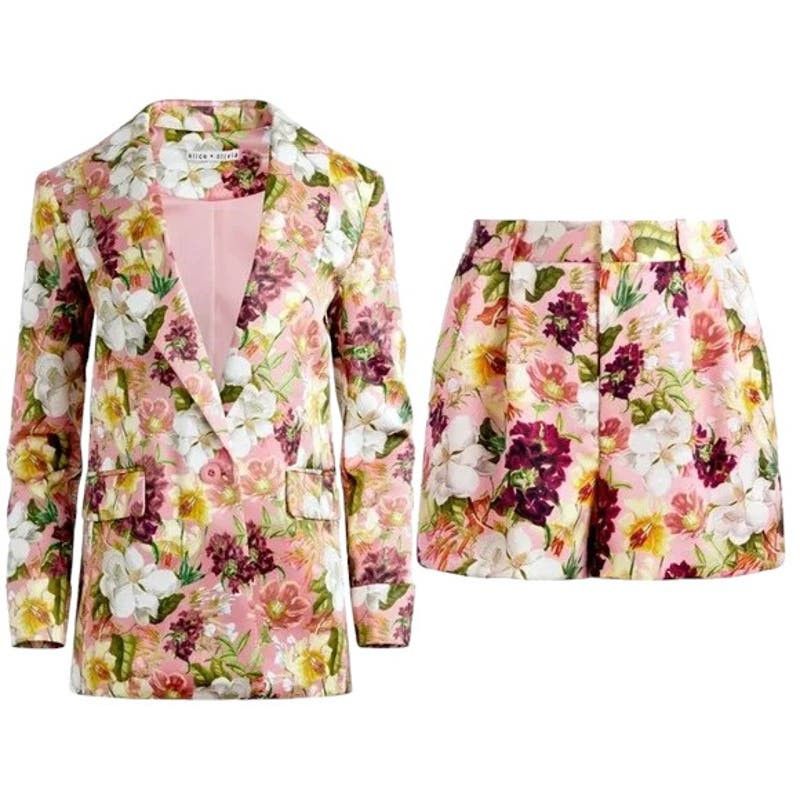 image of Alice Olivia Alice + Olivia Floral Rose Blazer+Pleated Shorts Set, Us2, Women's (Size XS)