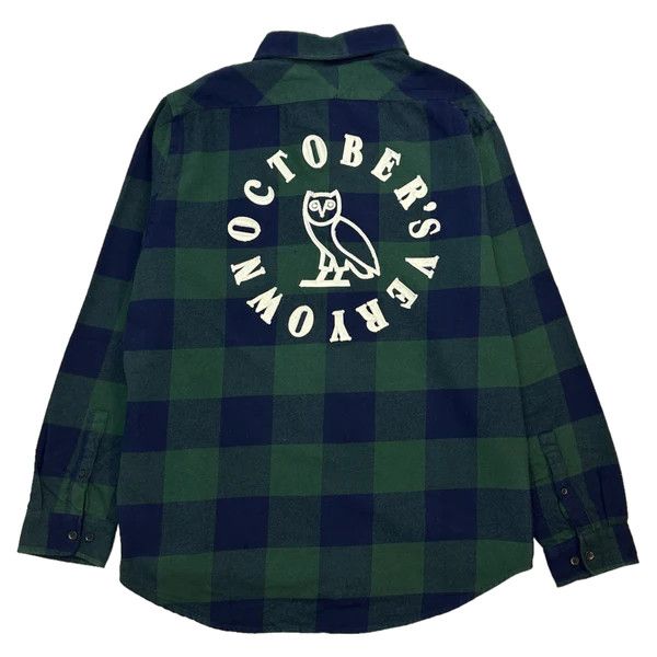 image of Vintage Ovo Buffalo Plaid Flannel Shirt Green in Stripe, Men's (Size 2XL)