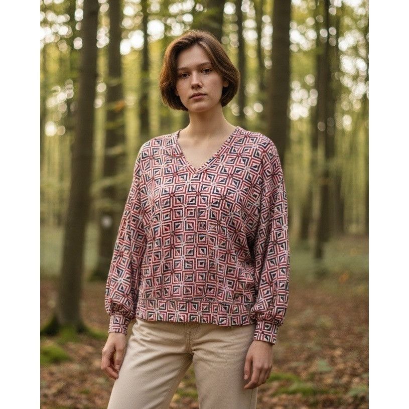 Liz Claiborne Liz Claiborne Women’s Printed V-neck Bishop Sleeve Sweatshir Size L / US 10 / IT 46 - 1 Thumbnail